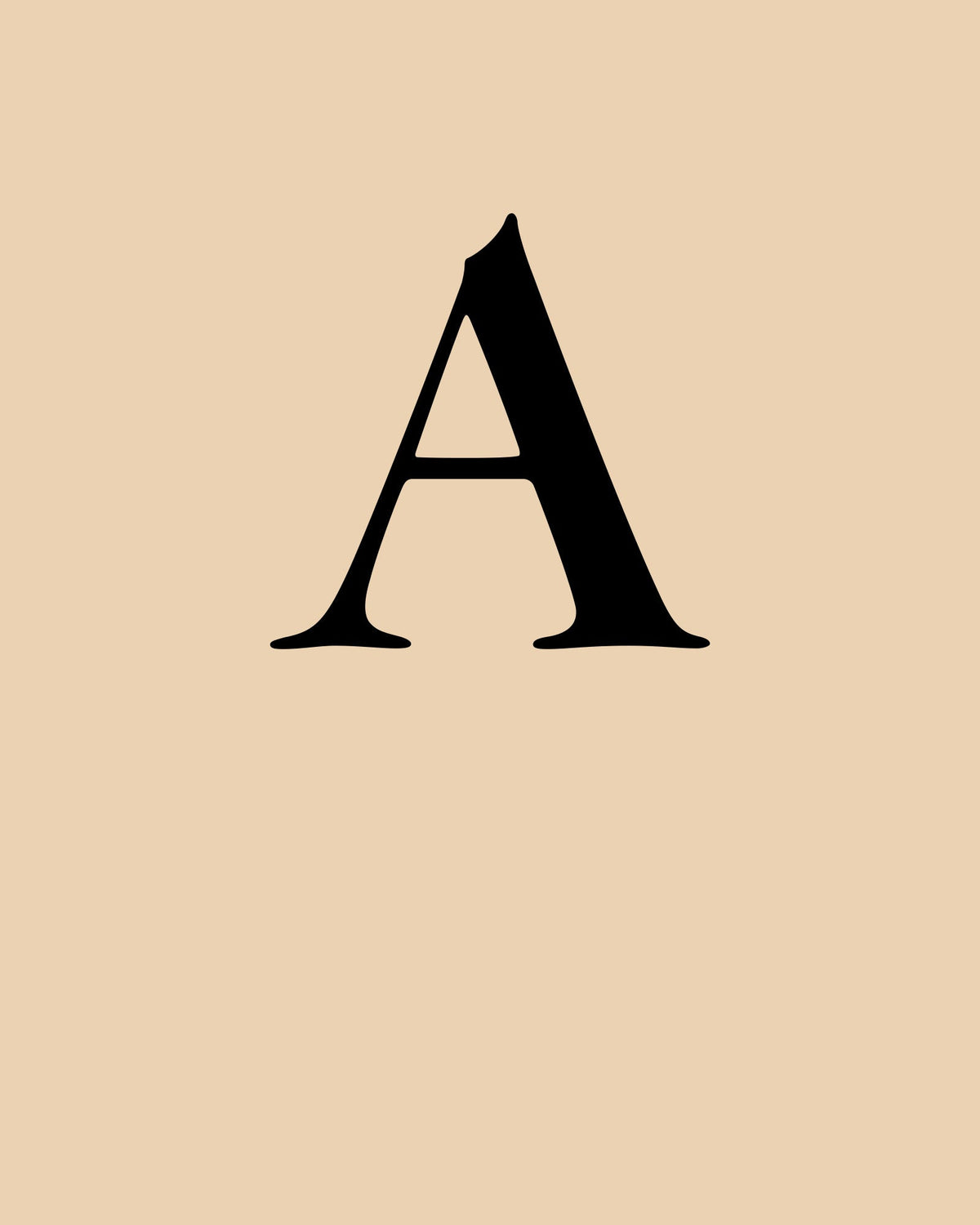 Minimalist poster of a large black serif capital letter A on a warm beige background