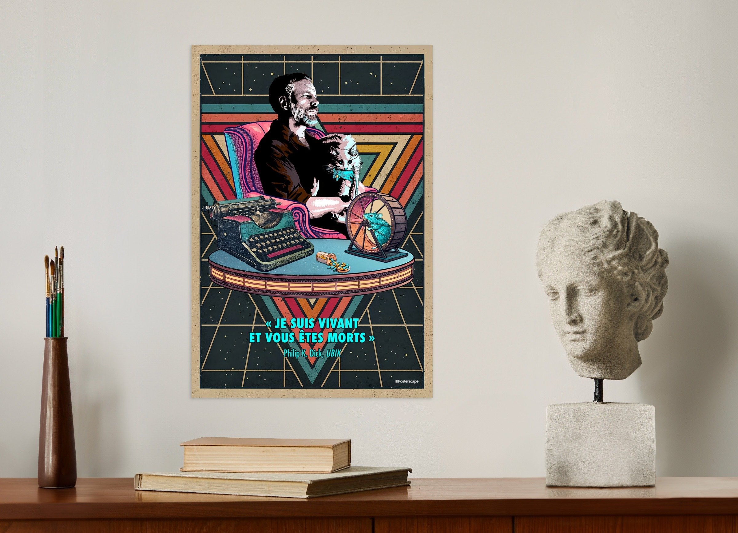Philip K. Dick Citat Affischer - "Jag Är Levande Och Du Är Död" - Retro Sci-Fi Poster