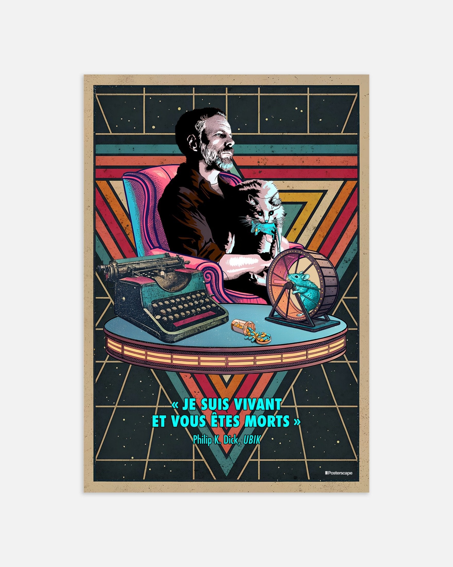 Philip K. Dick Citat Affischer - "Jag Är Levande Och Du Är Död" - Retro Sci-Fi Poster