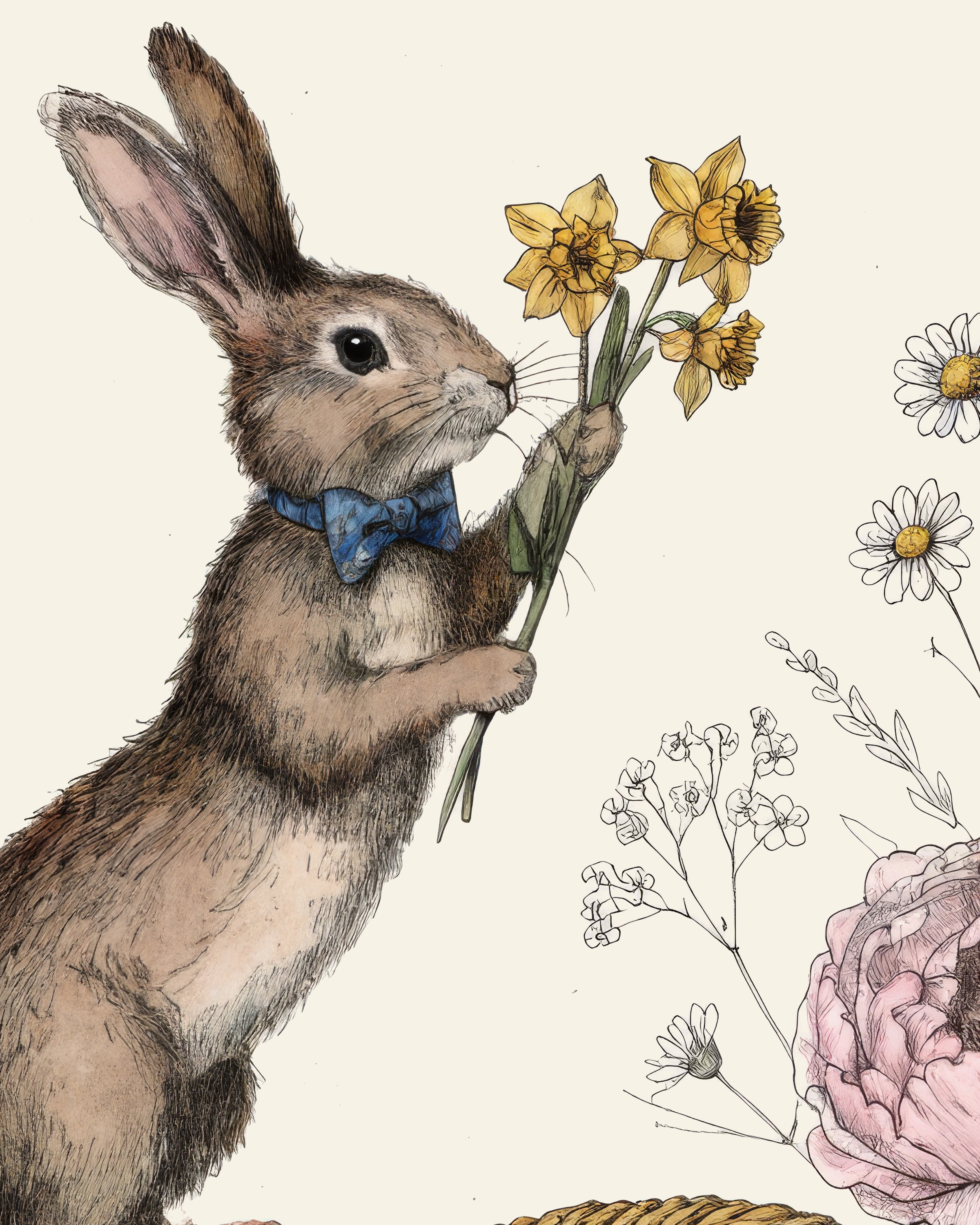 Bow-Tie Bunny med Påskkorg Affischer