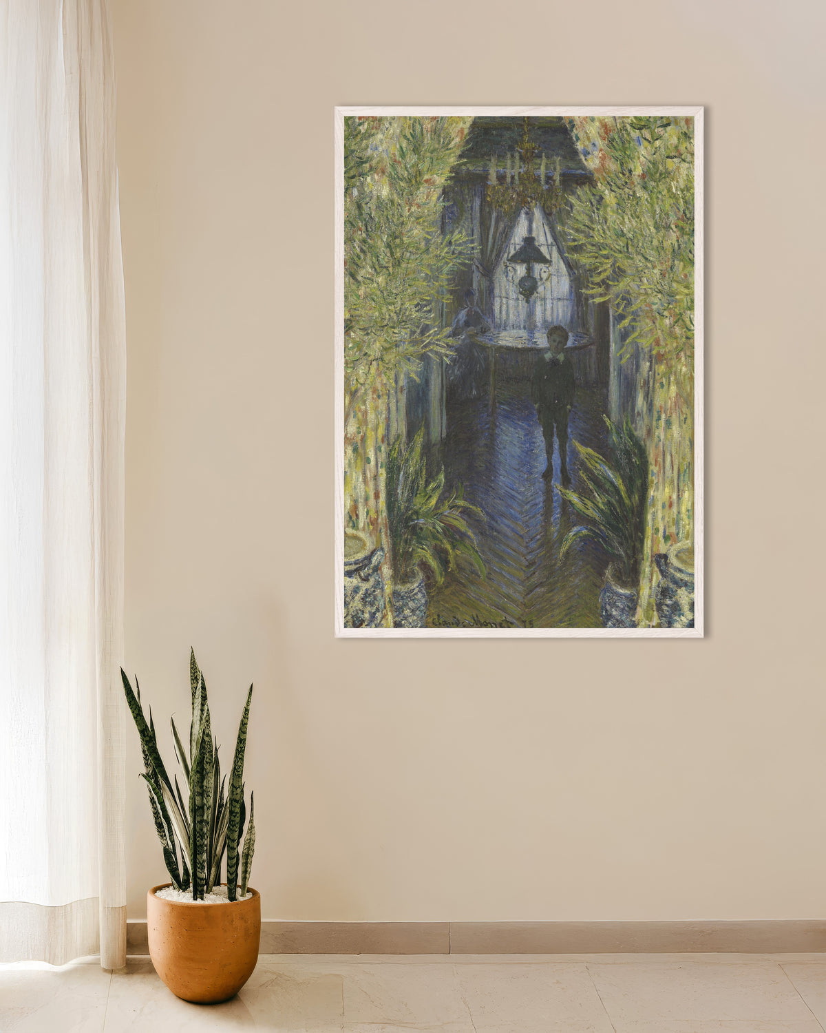 Poster Ett hörn av lägenheten (1875) av Claude Monet med vit träram