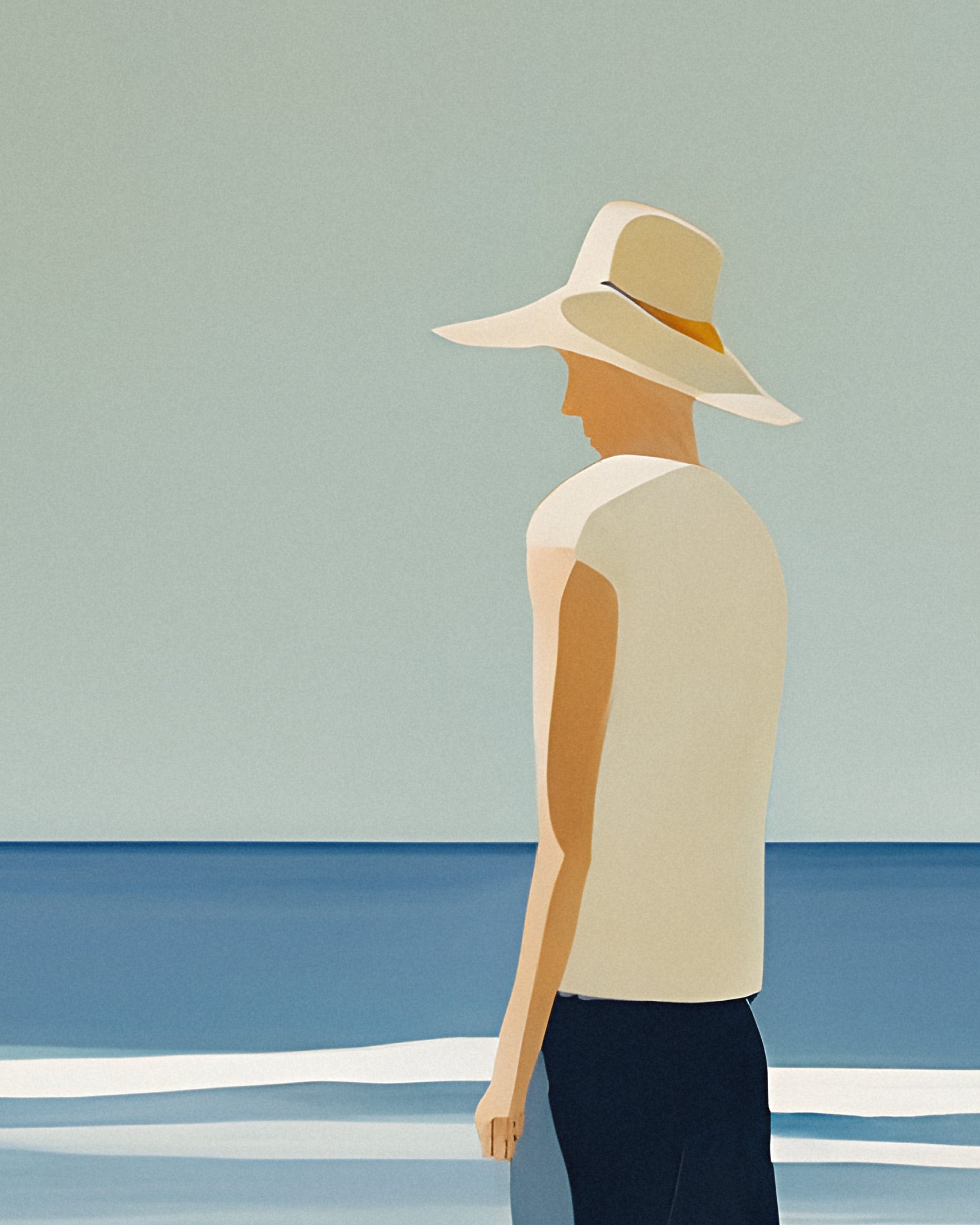 André på stranden, porträtt - Minimalistisk kustaffisch
