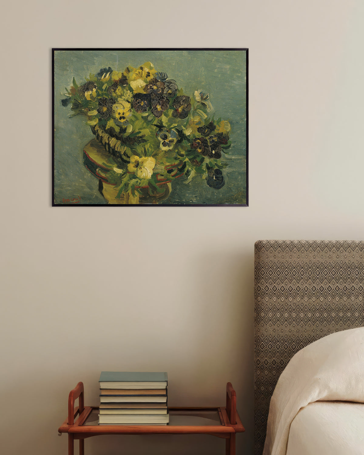 Poster med Pensékorg på ett litet bord (1887) av Vincent van Gogh, med metallram