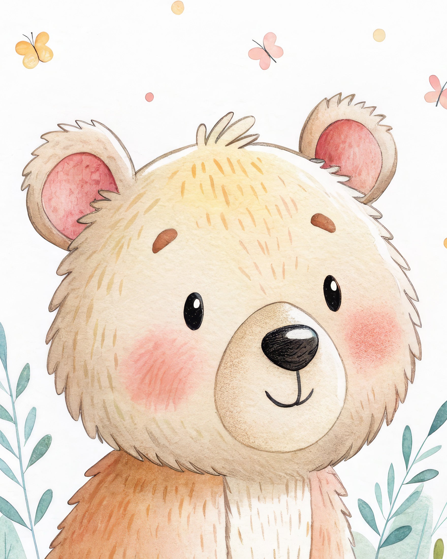 Söt Björn Poster - Väggkonst för Barnrum med Fjärilar