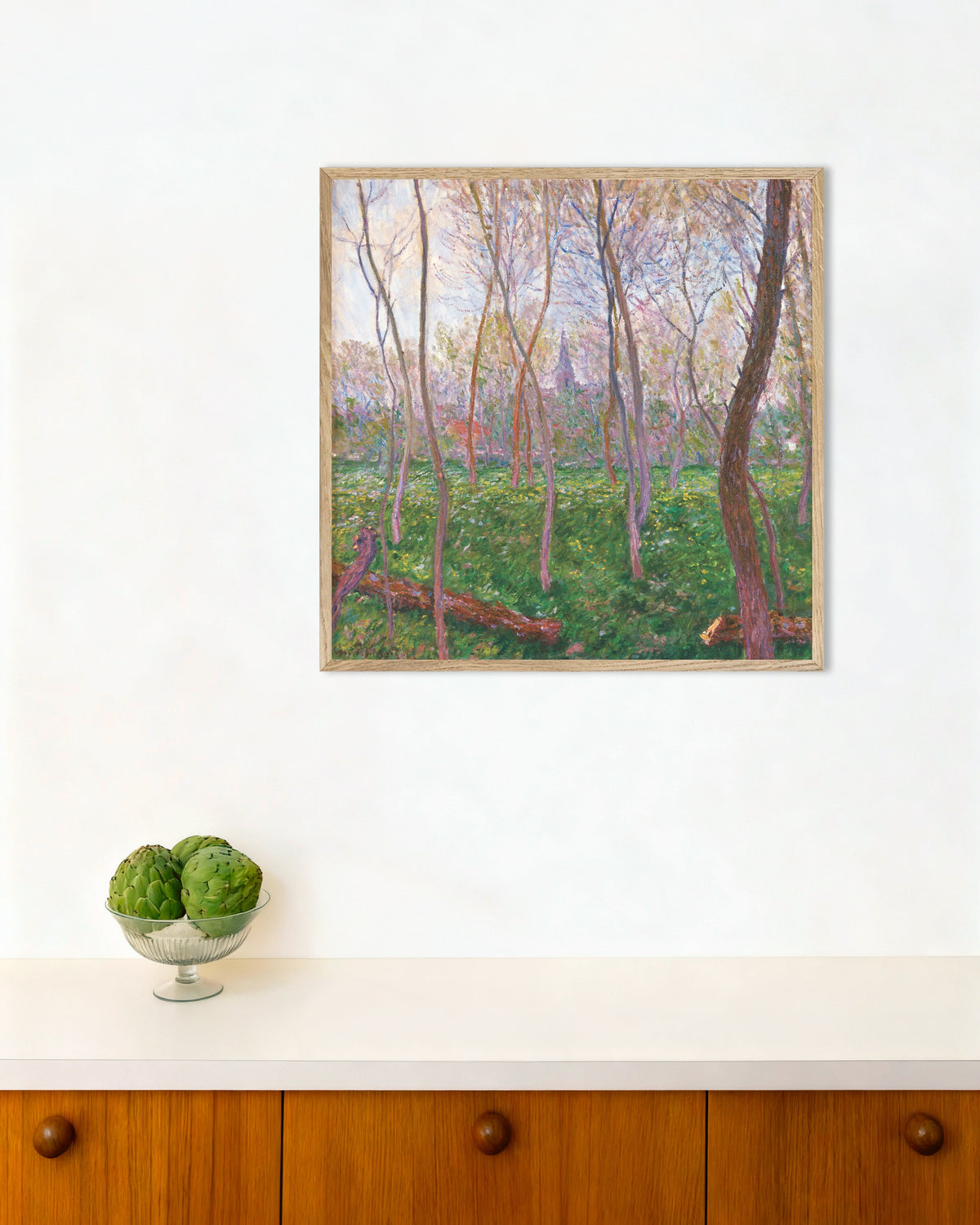 Poster Bennecourt (1887) av Claude Monet med ram i naturträ