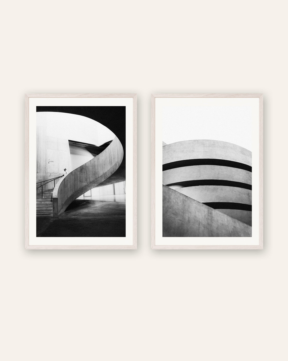 Brutalism-posters, set med 2: kurvor i betong, i vita ekramar