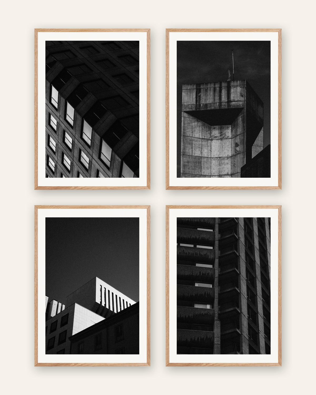 Brutalism-posters, set med 4: betong om natten, i ramar av naturek