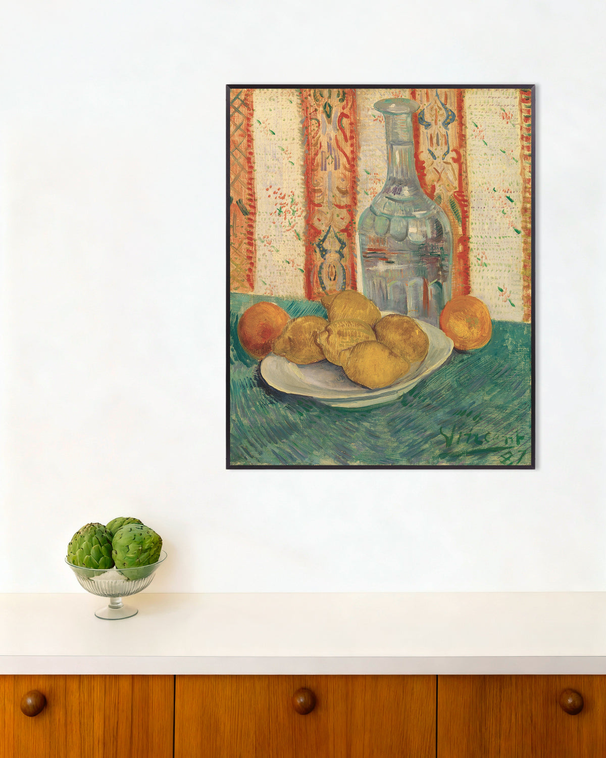 Poster av Karaff och fat med citrusfrukter (1887) av Vincent van Gogh, med metallram