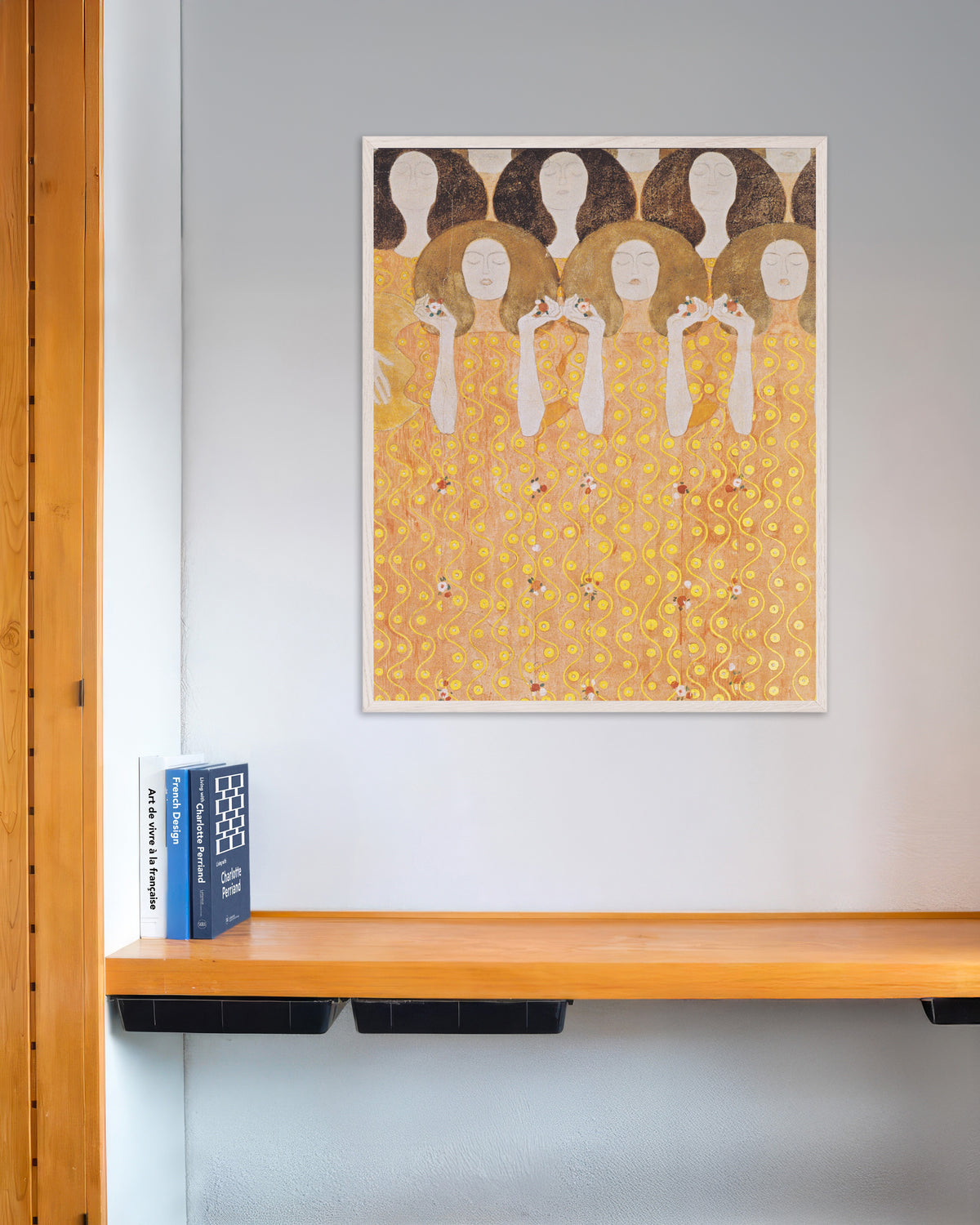 Poster Paradisets änglakör, Beethovenfrisen (1902) av Gustav Klimt med vit träram