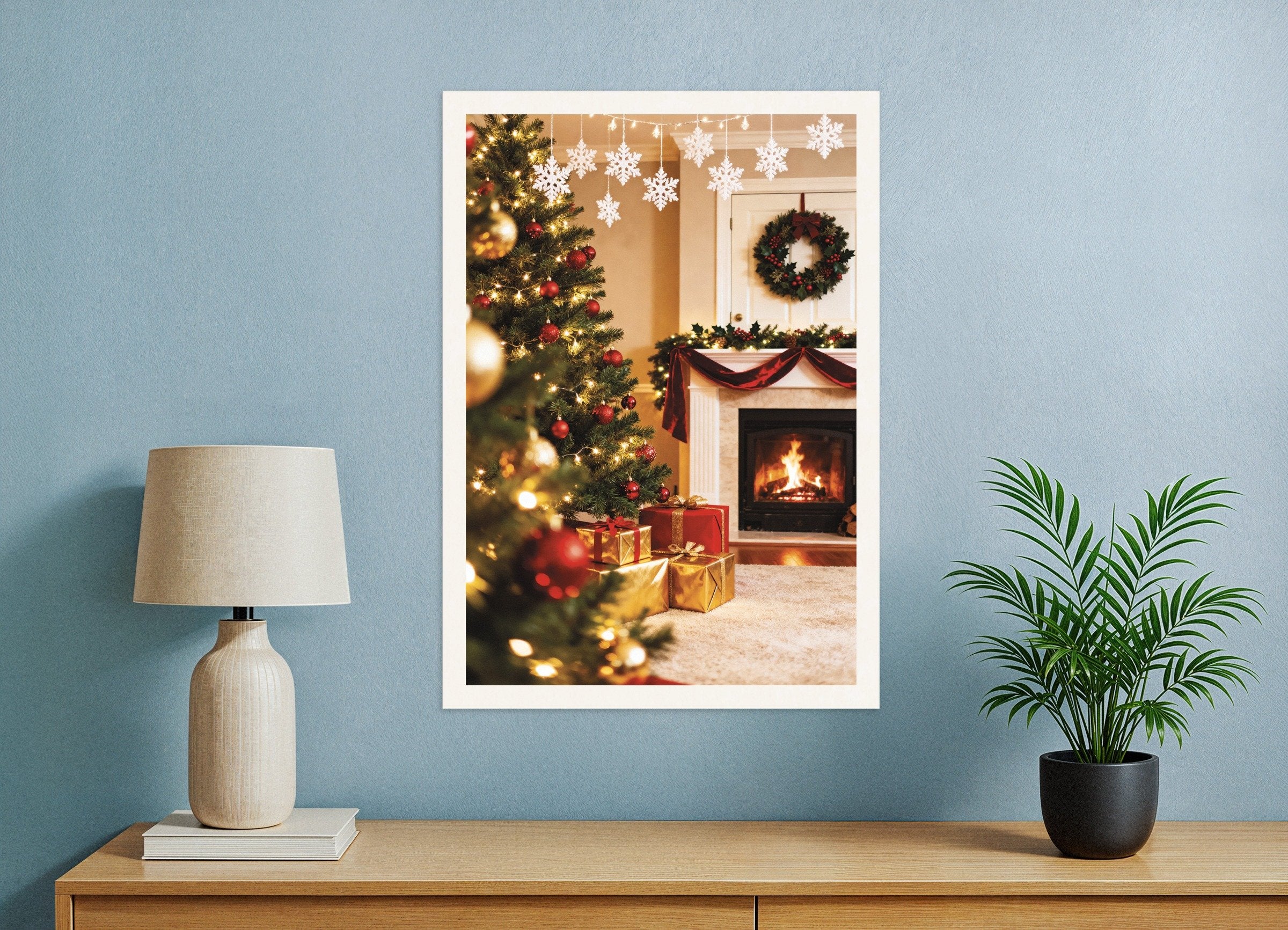 Poster of Christmas living room with fireplace poster