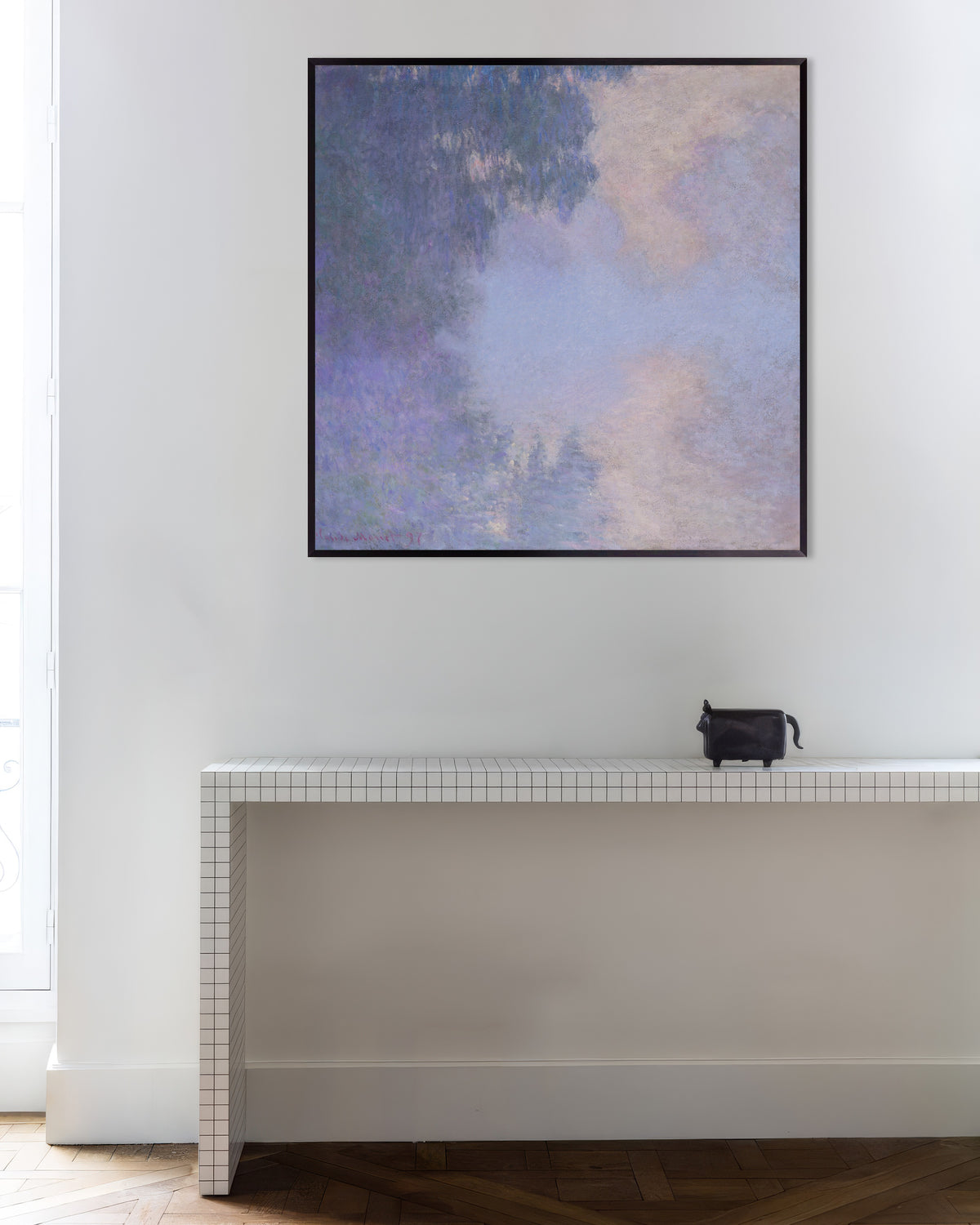 Poster Seines sidoarm nära Giverny, dimma (1897) av Claude Monet med metallram
