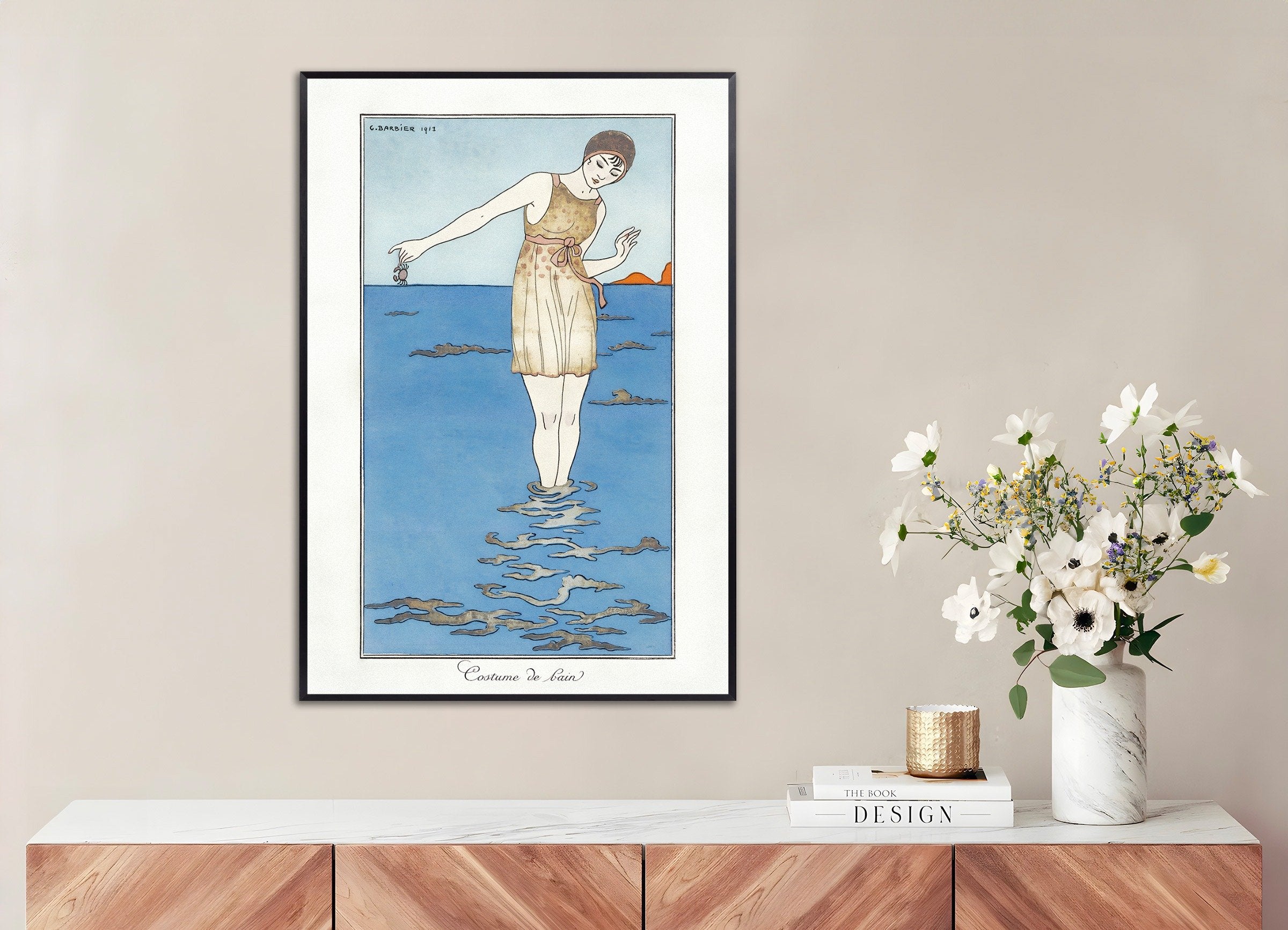 Poster of "Costume de Bain" by Georges Barbier (1913) - Art Deco Poster, with metal frame