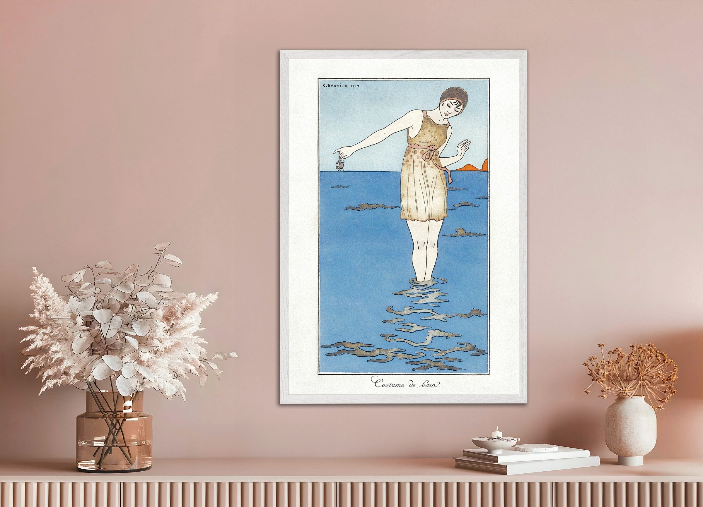 Poster of "Costume de Bain" by Georges Barbier (1913) - Art Deco Poster, with white wooden frame