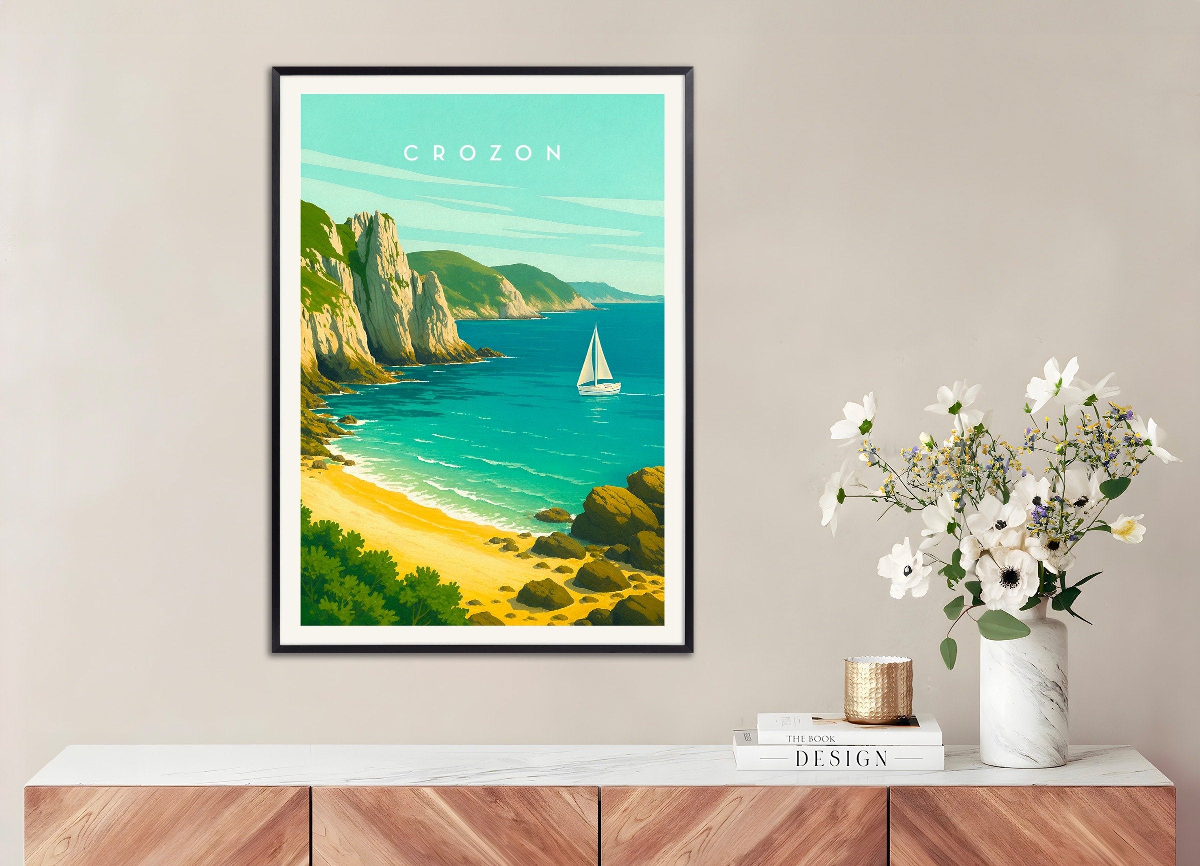 Poster of Crozon Travel Poster - Brittany Coast, with metal frame