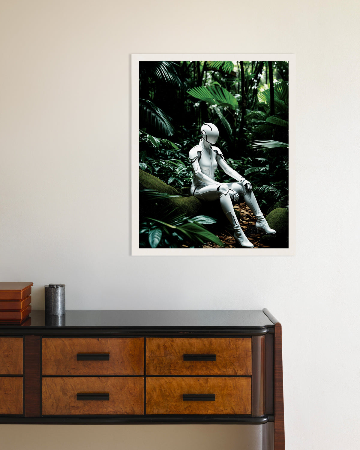 Poster med Cyborg i djup djungel