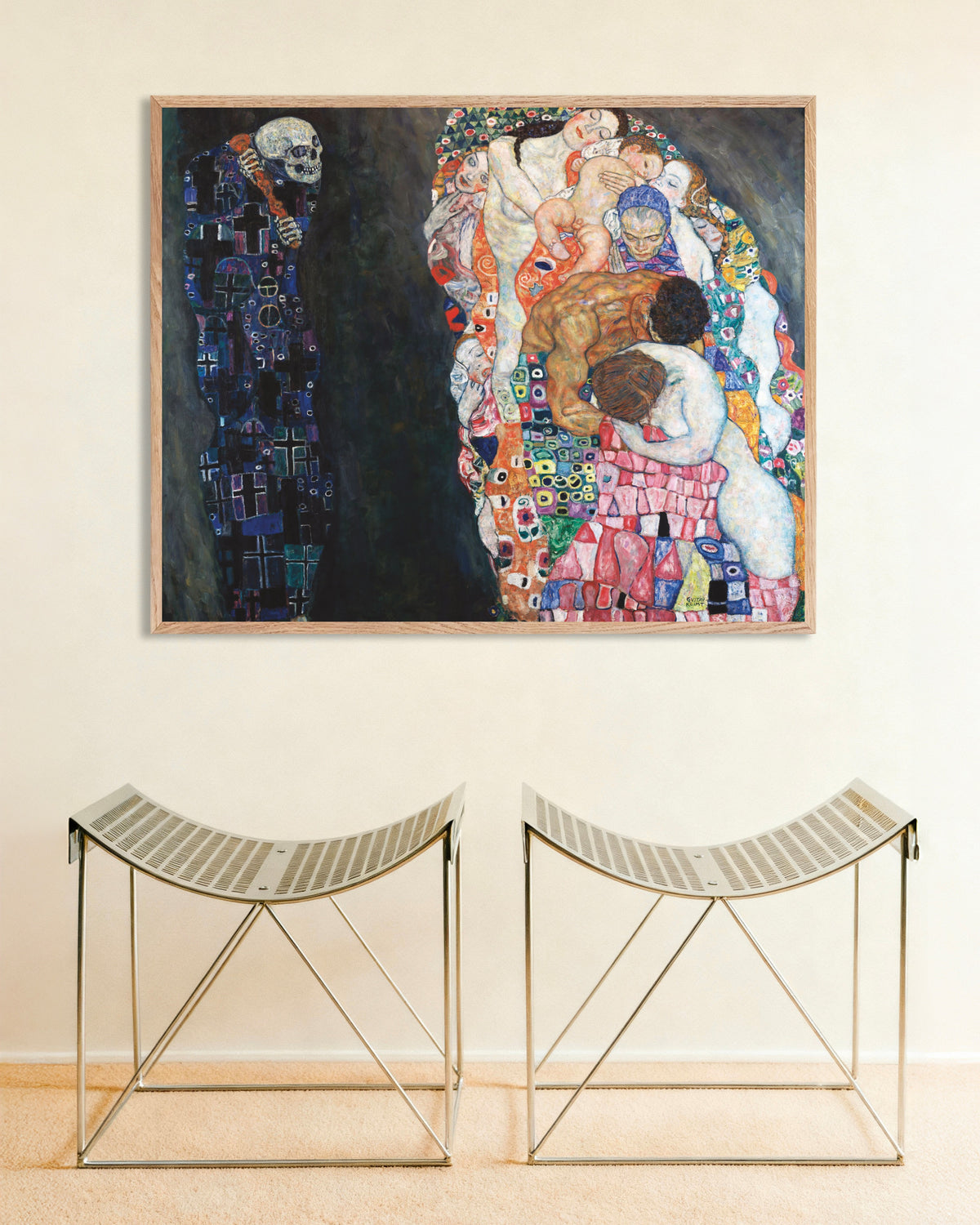 Poster med Död och liv (1910–1915) av Gustav Klimt, med ram i naturträ