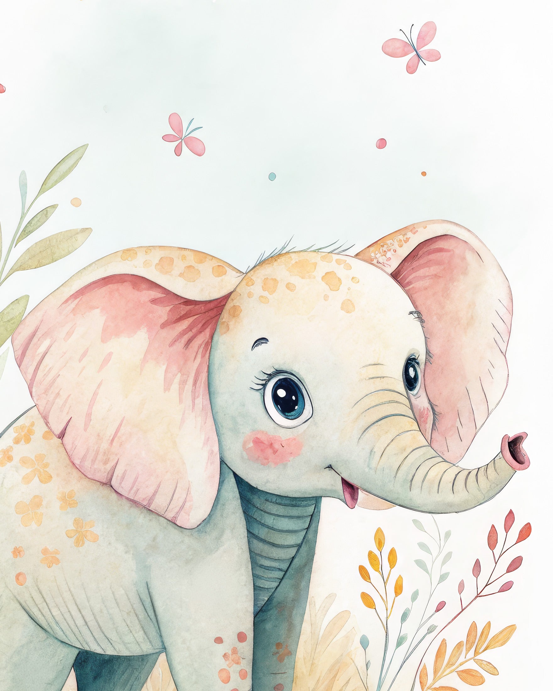 Baby Elephant Poster - Safari Barnrum Väggkonst