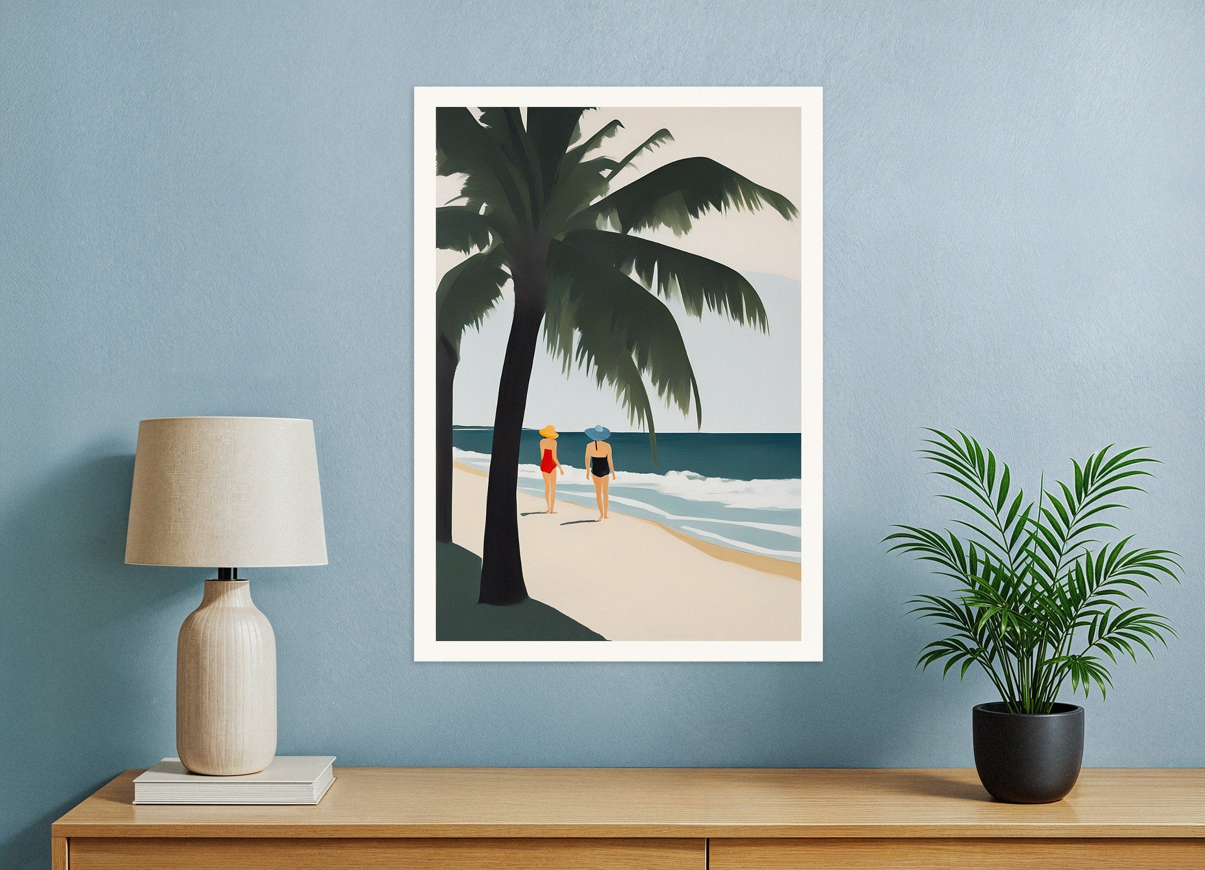 Poster of Émilie & Natacha on the Beach - Tropical Paradise Art Print