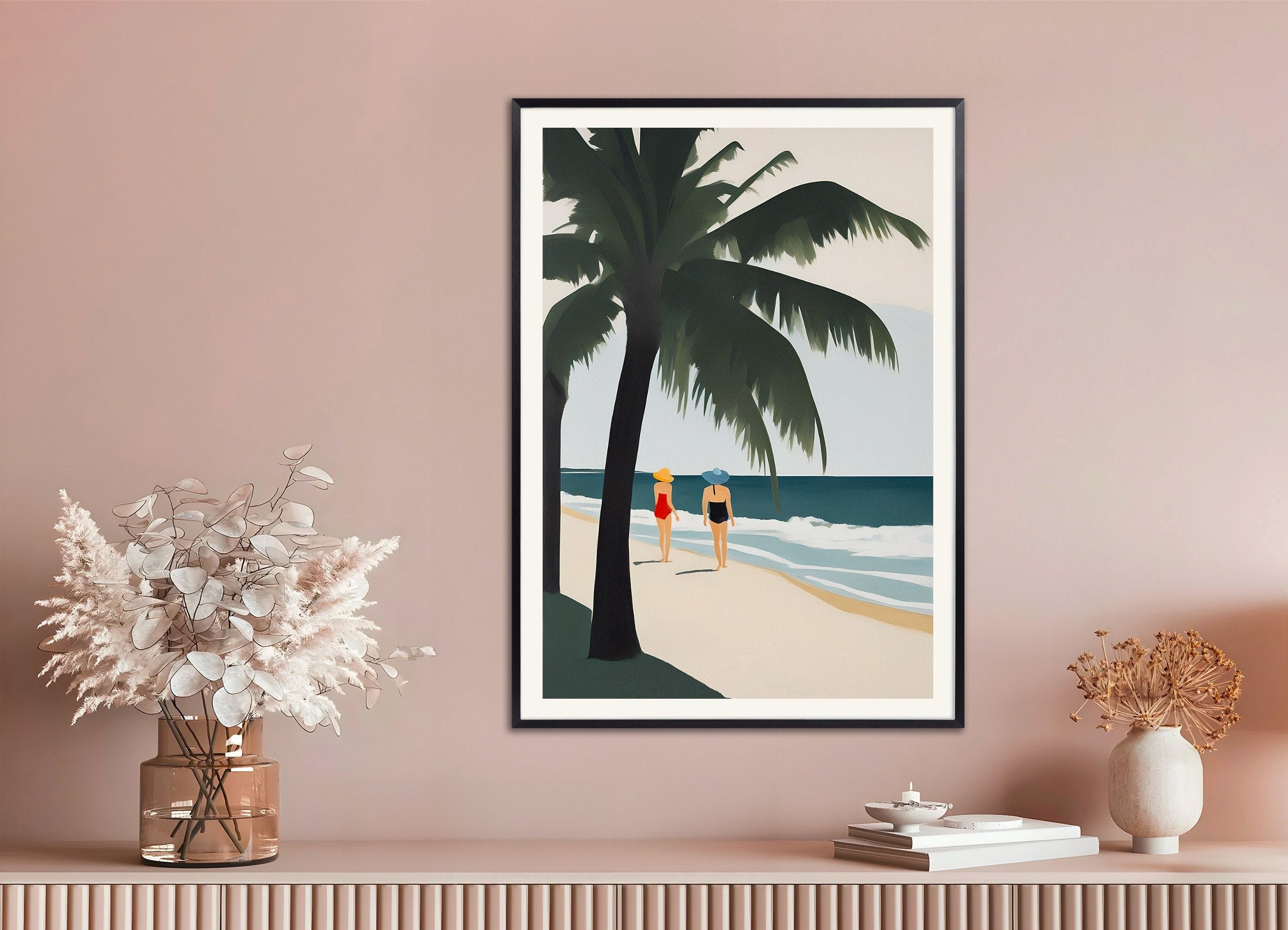 Poster of Émilie & Natacha on the Beach - Tropical Paradise Art Print, with metal frame