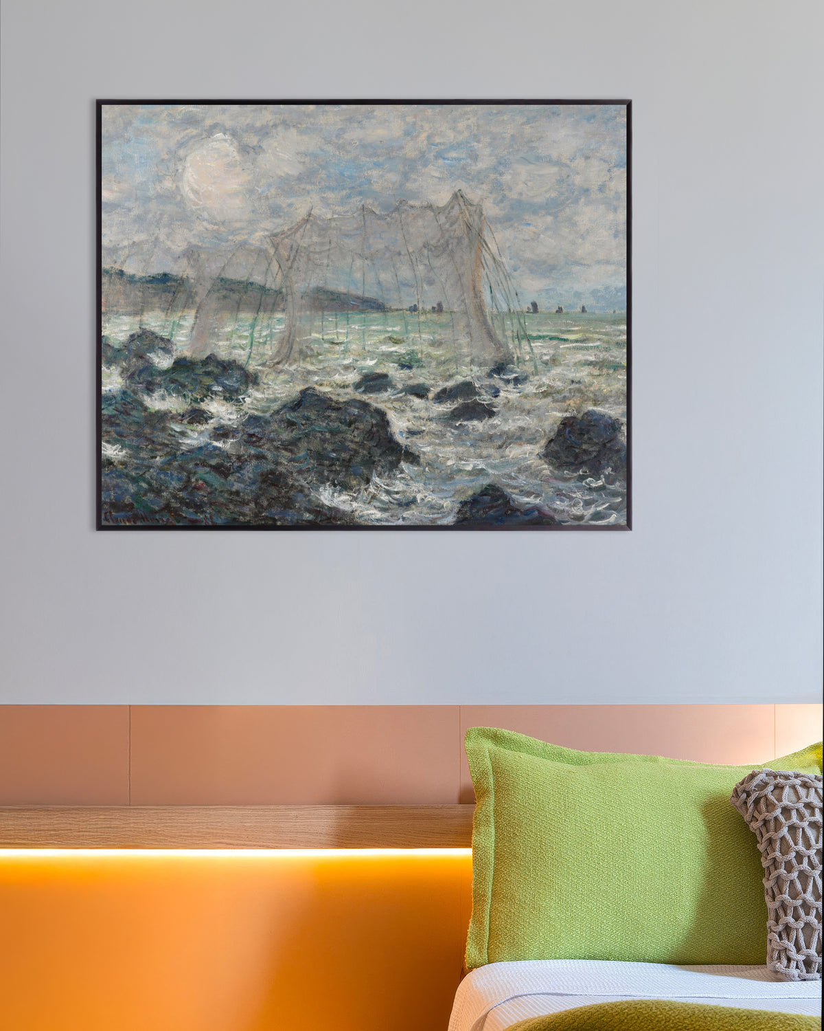 Poster Fisknät vid Pourville (1882) av Claude Monet med metallram