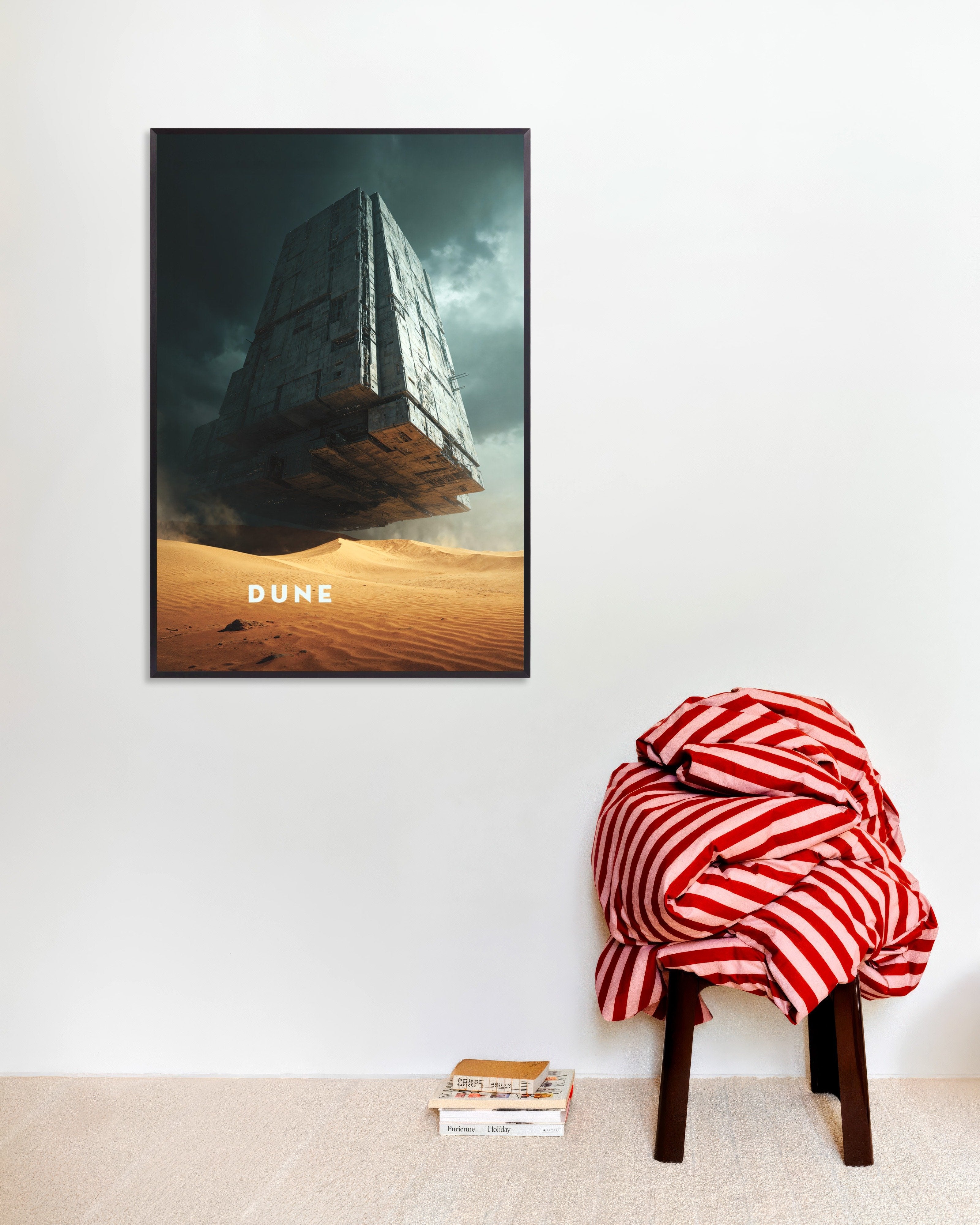 Poster of Floating Megastructure Poster, Sci-Fi Desert Art Print, with metal frame