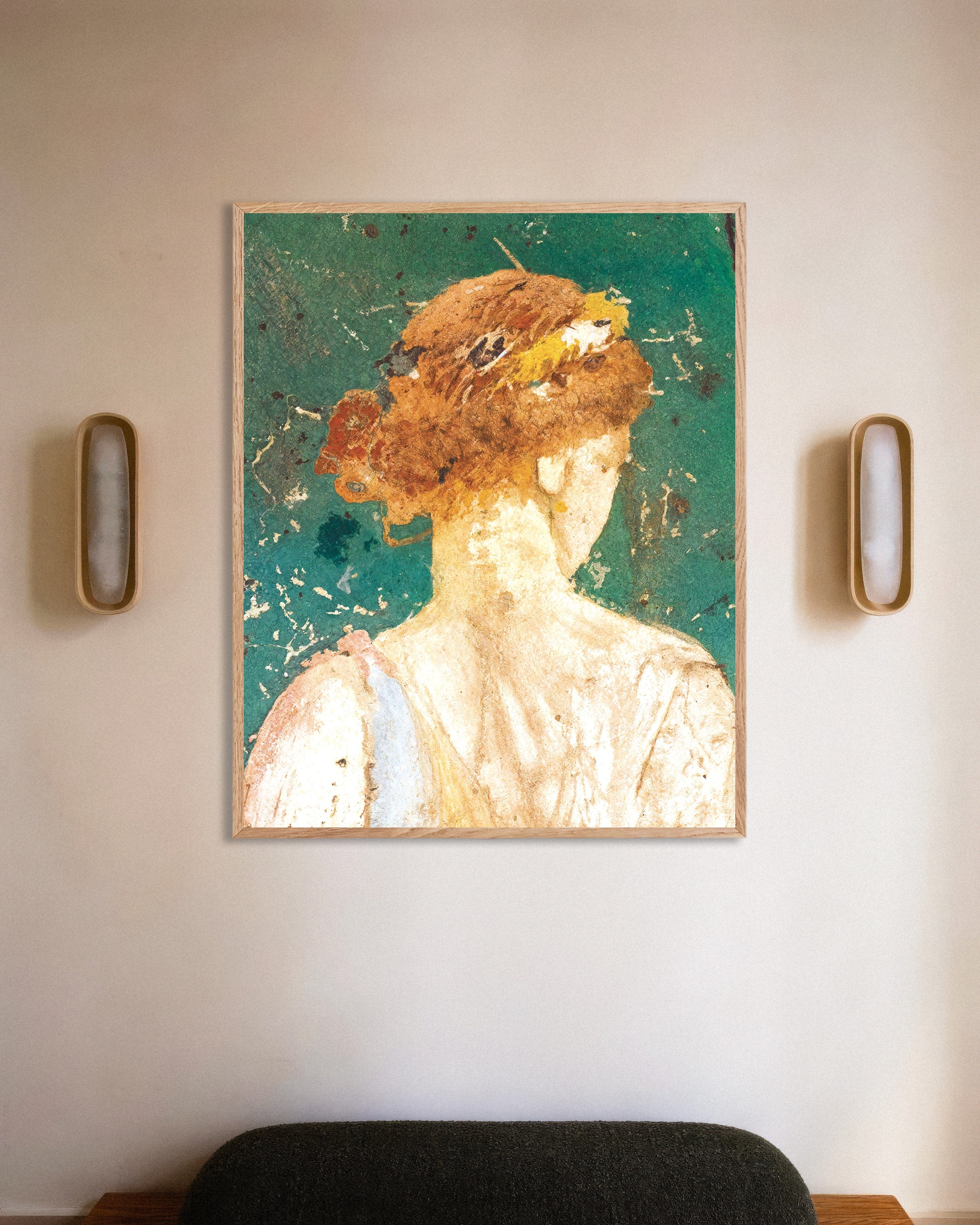 Poster of Flora of Stabiae, Primavera Fresco Detail, with natural wooden frame