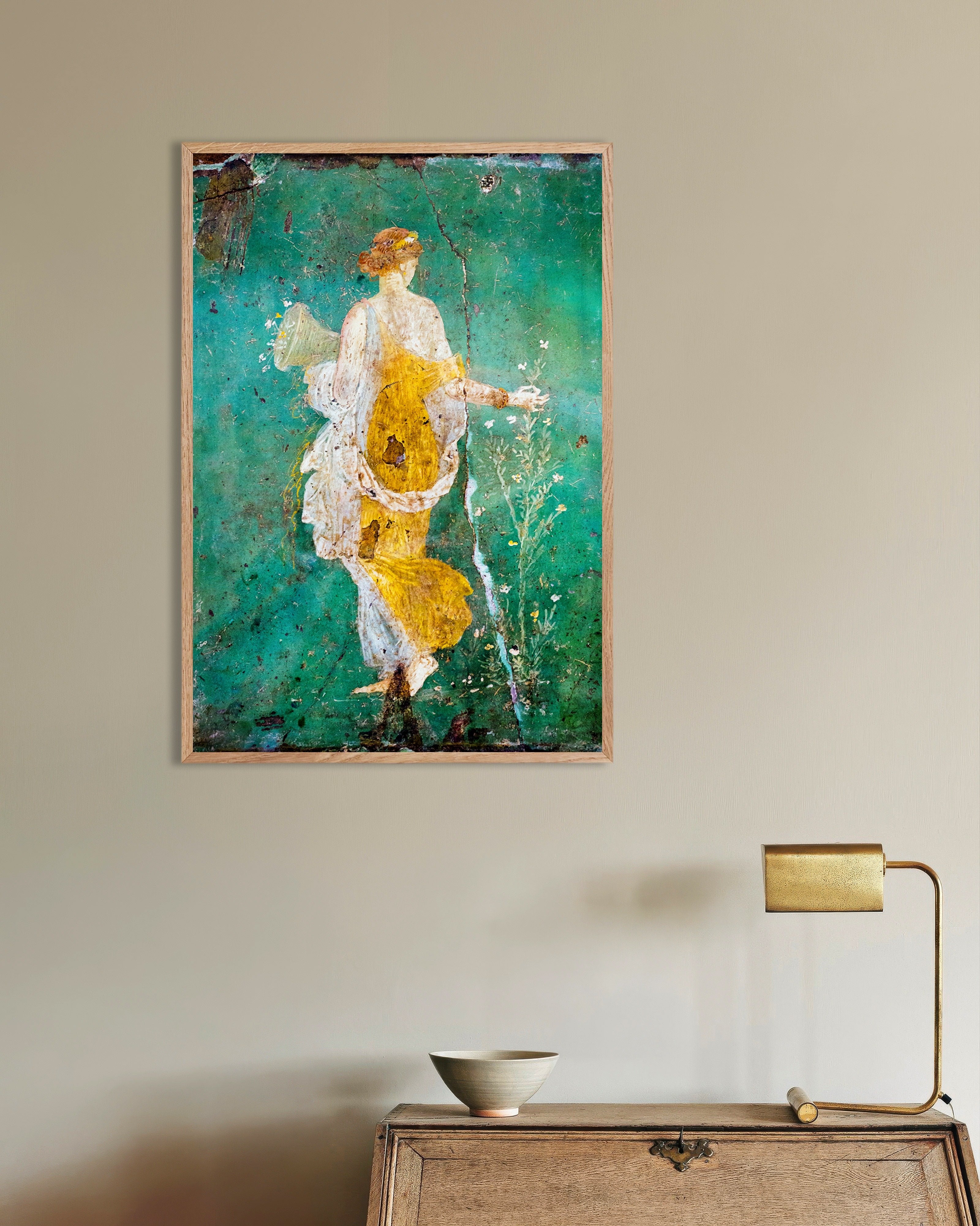 Poster of Flora Wall Fresco – Stabiae - Ancient Roman Painting Poster, with natural wooden frame