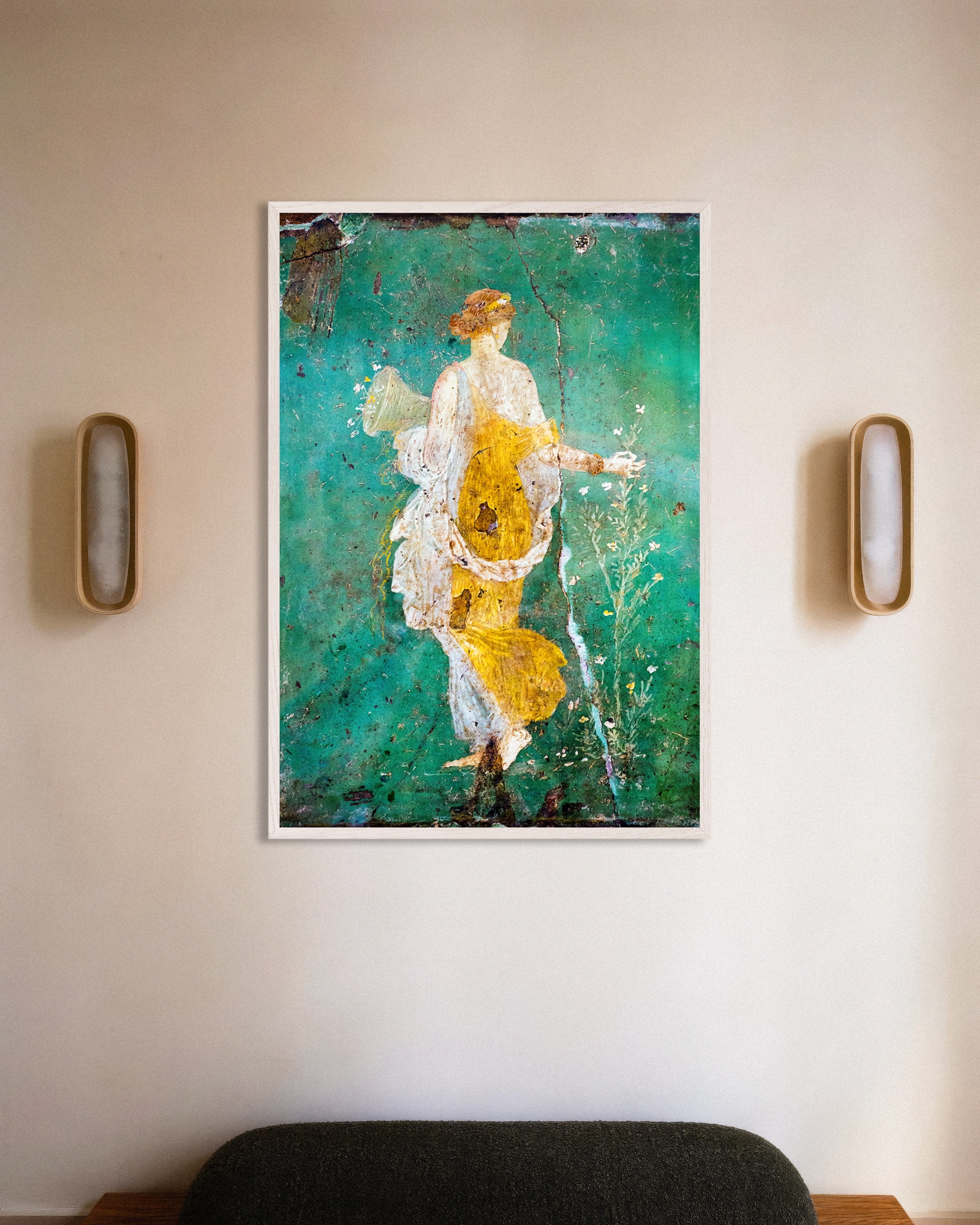 Poster of Flora Wall Fresco – Stabiae - Ancient Roman Painting Poster, with white wooden frame