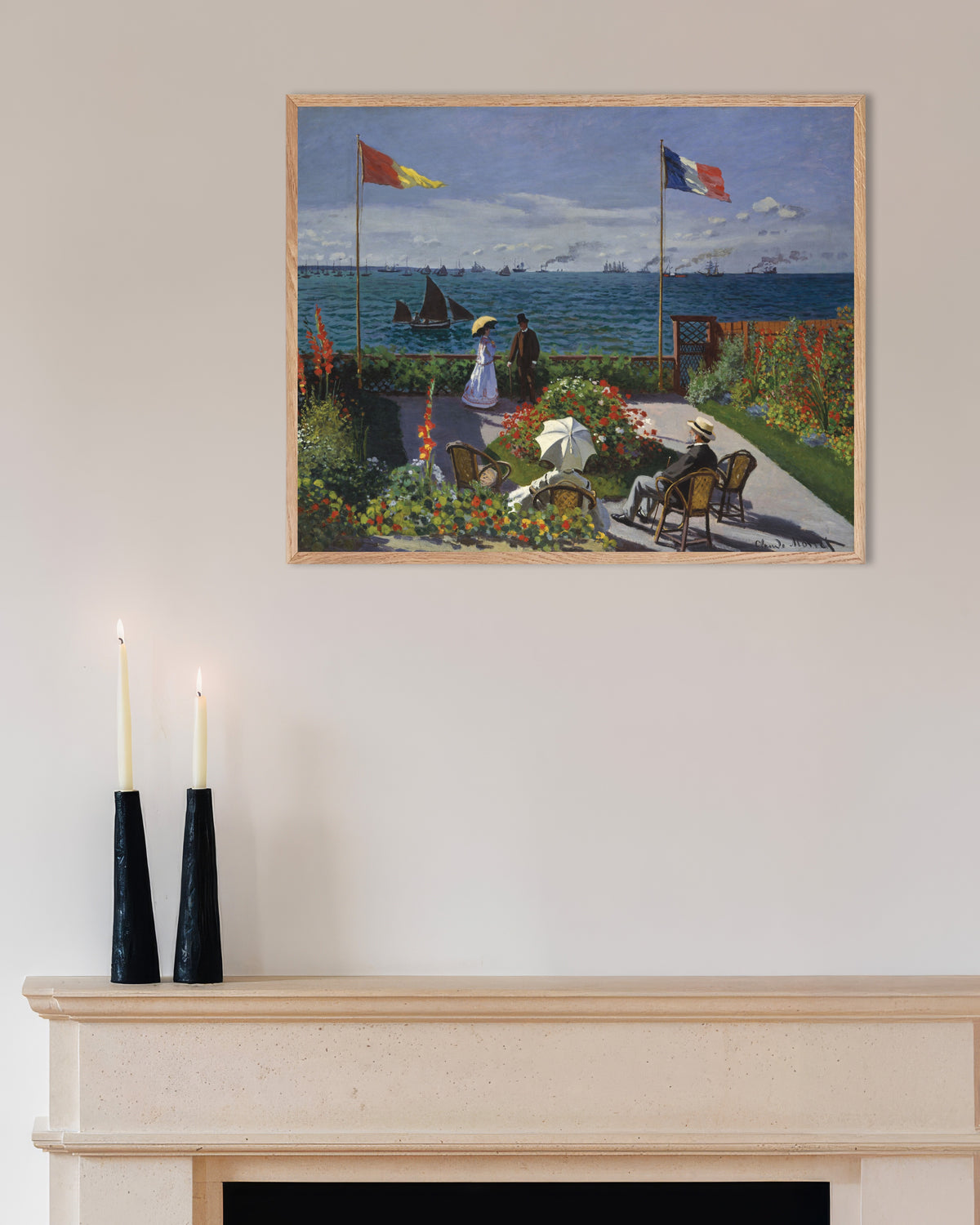 Poster Trädgård i Sainte-Adresse (1867) av Claude Monet med ram i naturträ