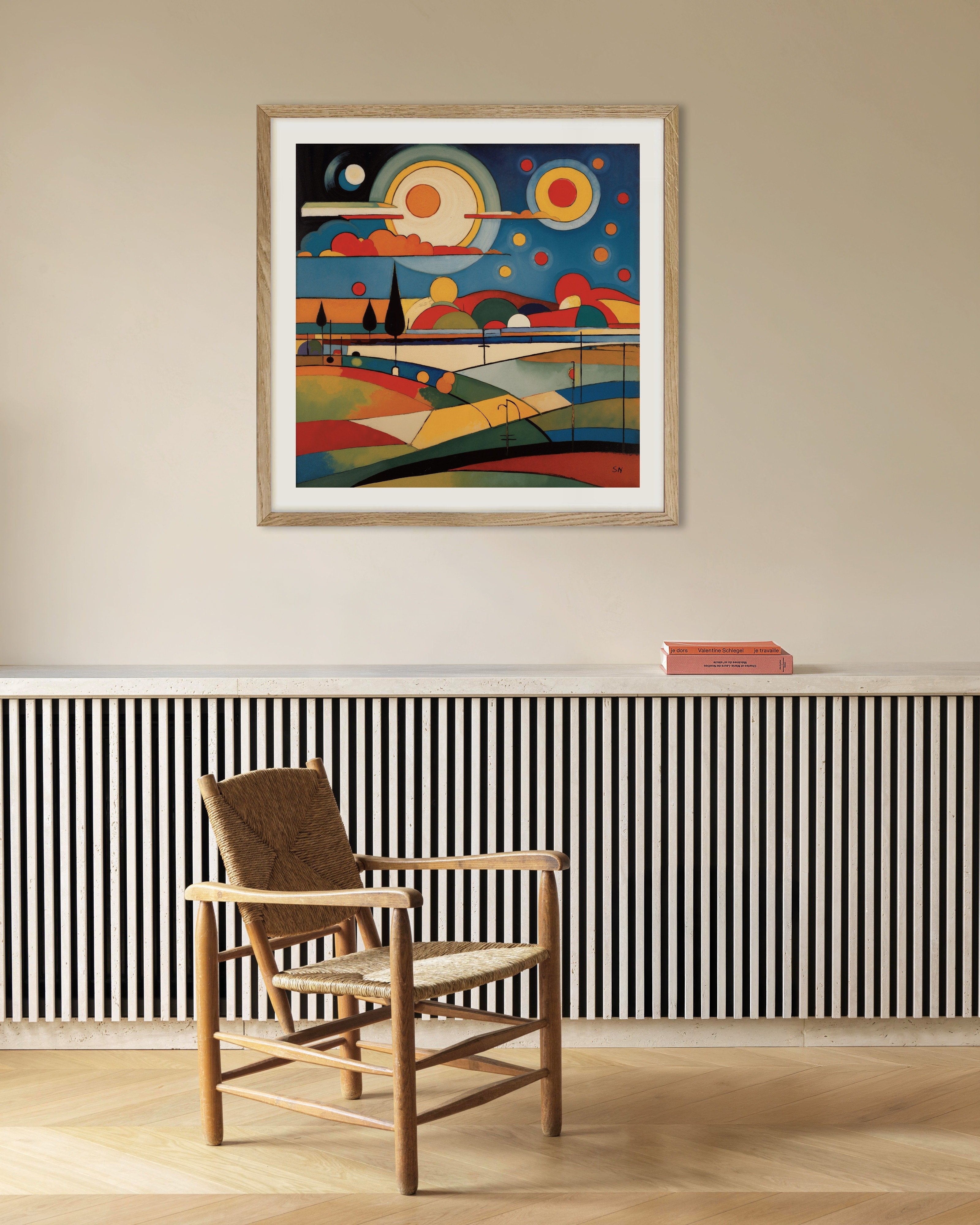 Poster of Geometric abstract art, Sun - Poster, with natural wooden frame