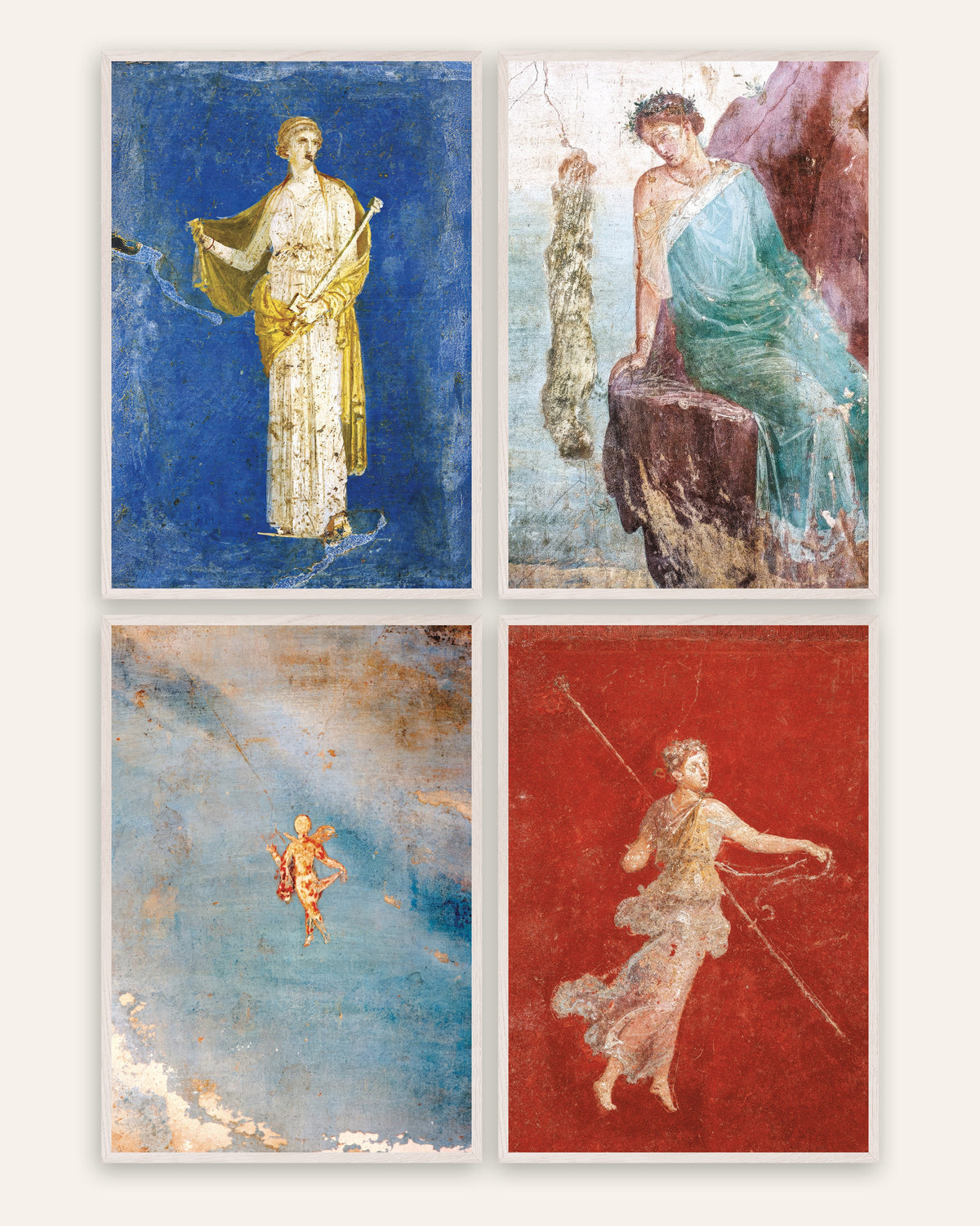 Romerska freskoposters, set med 4: Medea, Ikaros, Psyche och menad, i vita ekramar