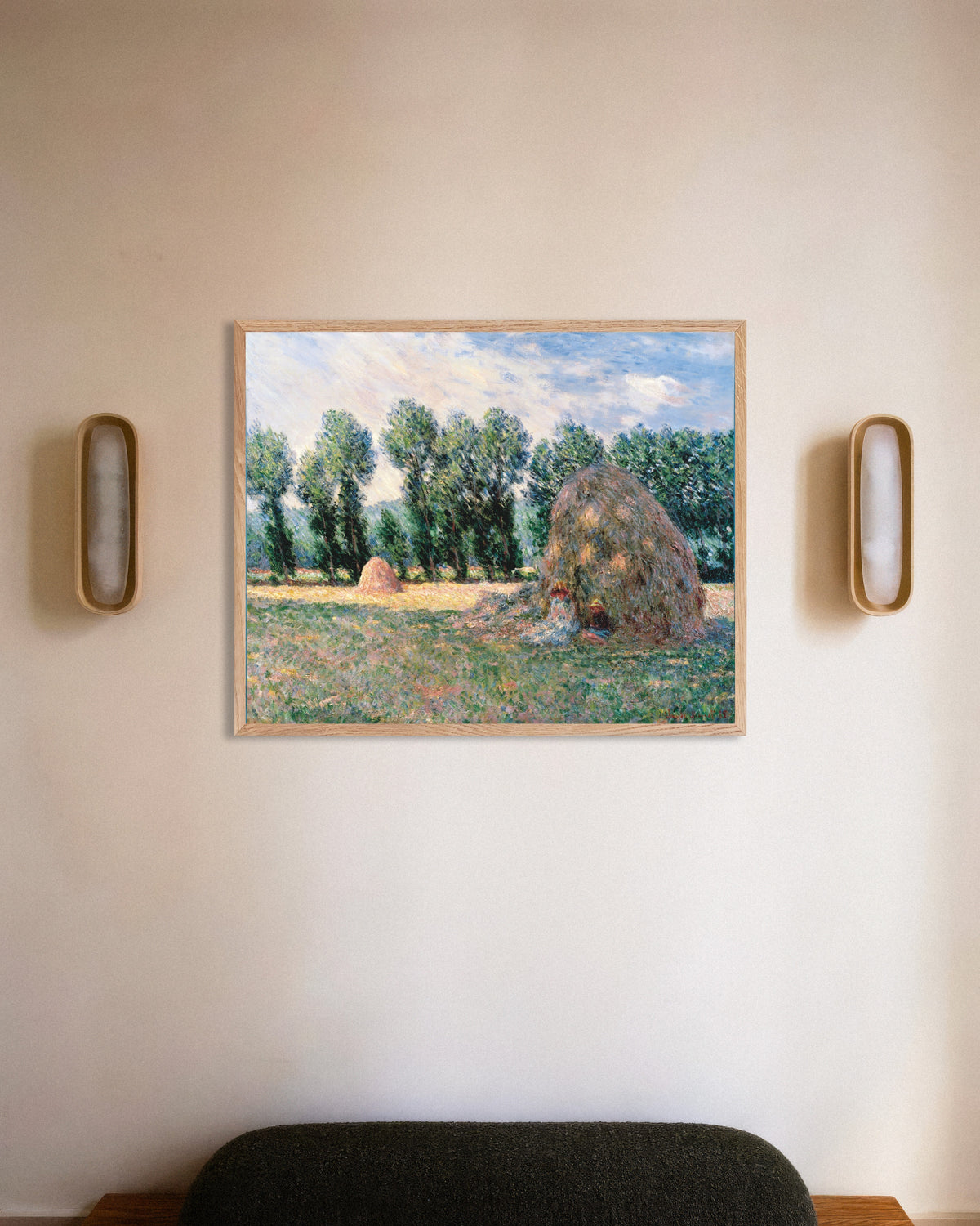 Poster Höstackar (1885) av Claude Monet med ram i naturträ