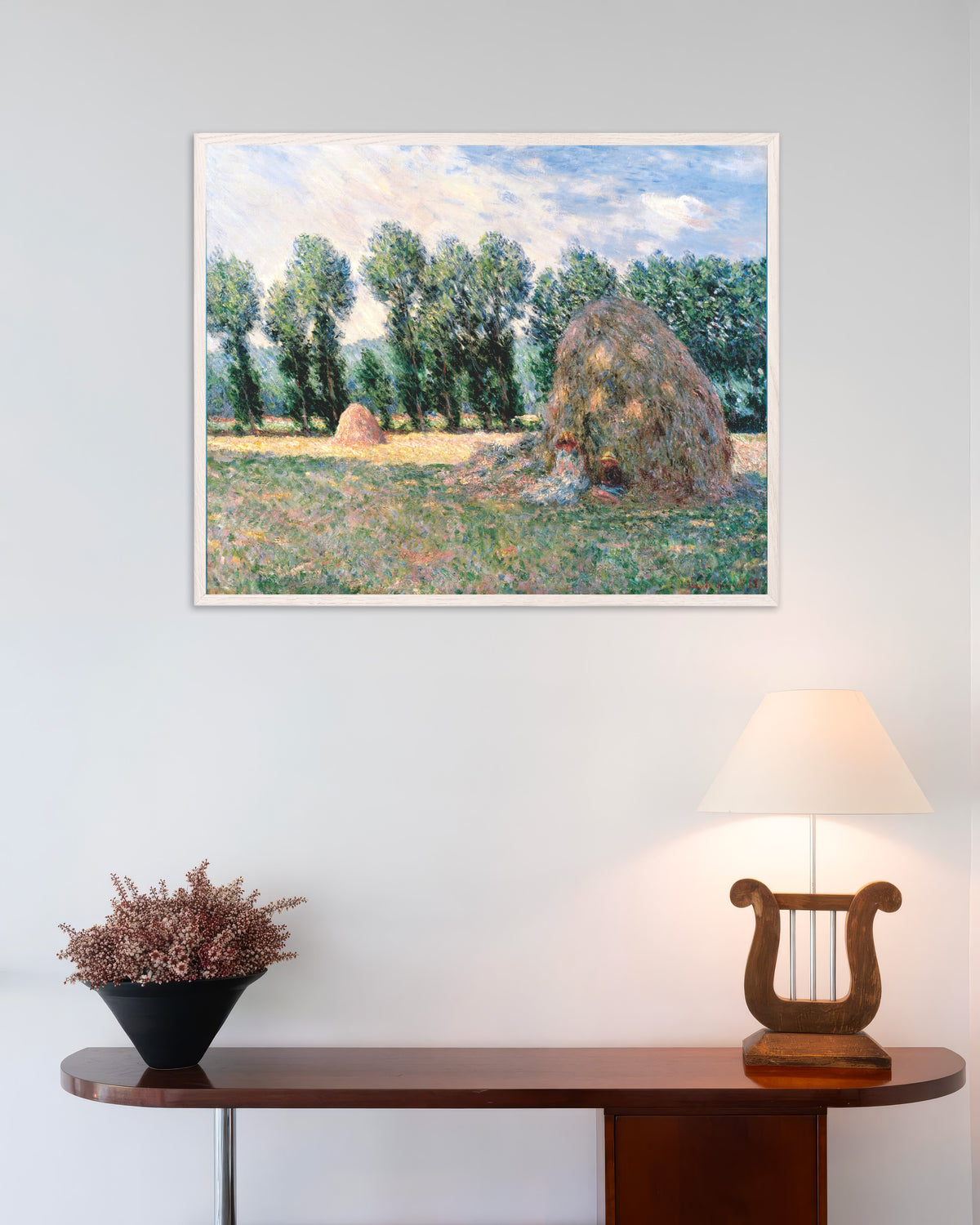 Poster Höstackar (1885) av Claude Monet med vit träram