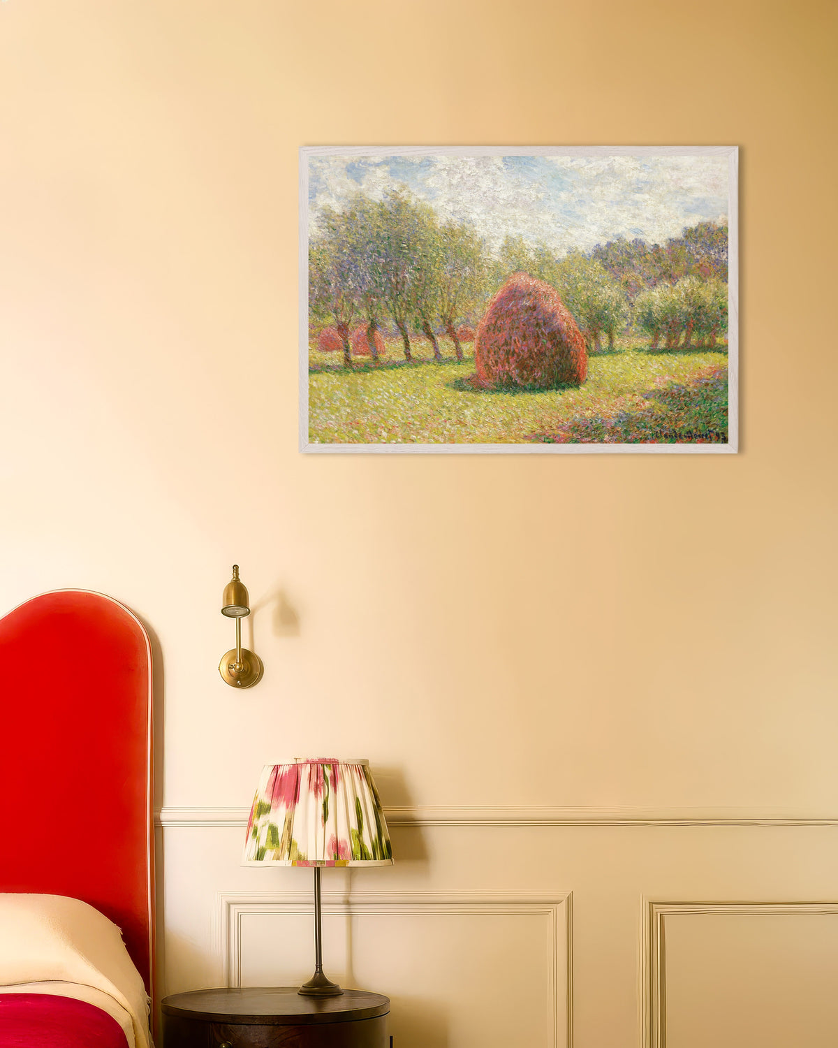 Poster Höstackar i Giverny (1893) av Claude Monet med vit träram