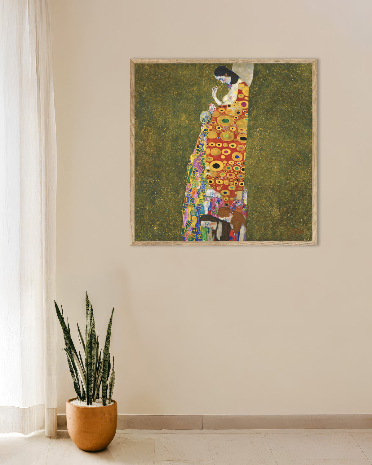 Poster Hoppet II (1907–1908) av Gustav Klimt med ram i naturträ