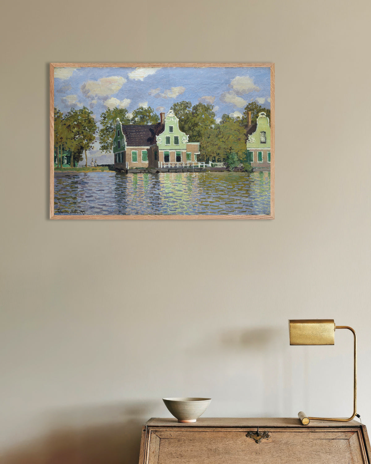 Poster Hus vid Zaans strand (1871) av Claude Monet med ram i naturträ