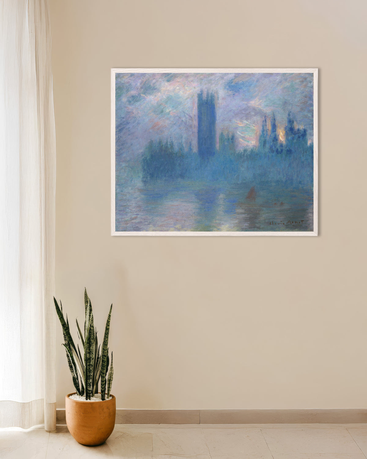 Poster Parlamentet i London (1900) av Claude Monet med vit träram