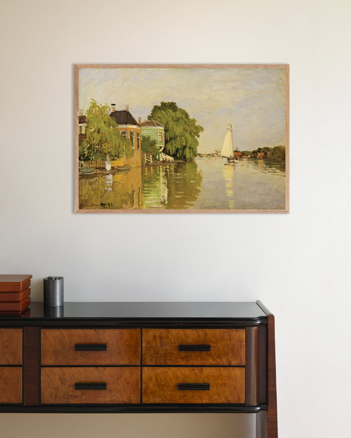 Poster Hus vid Achterzaan (1871) av Claude Monet med ram i naturträ