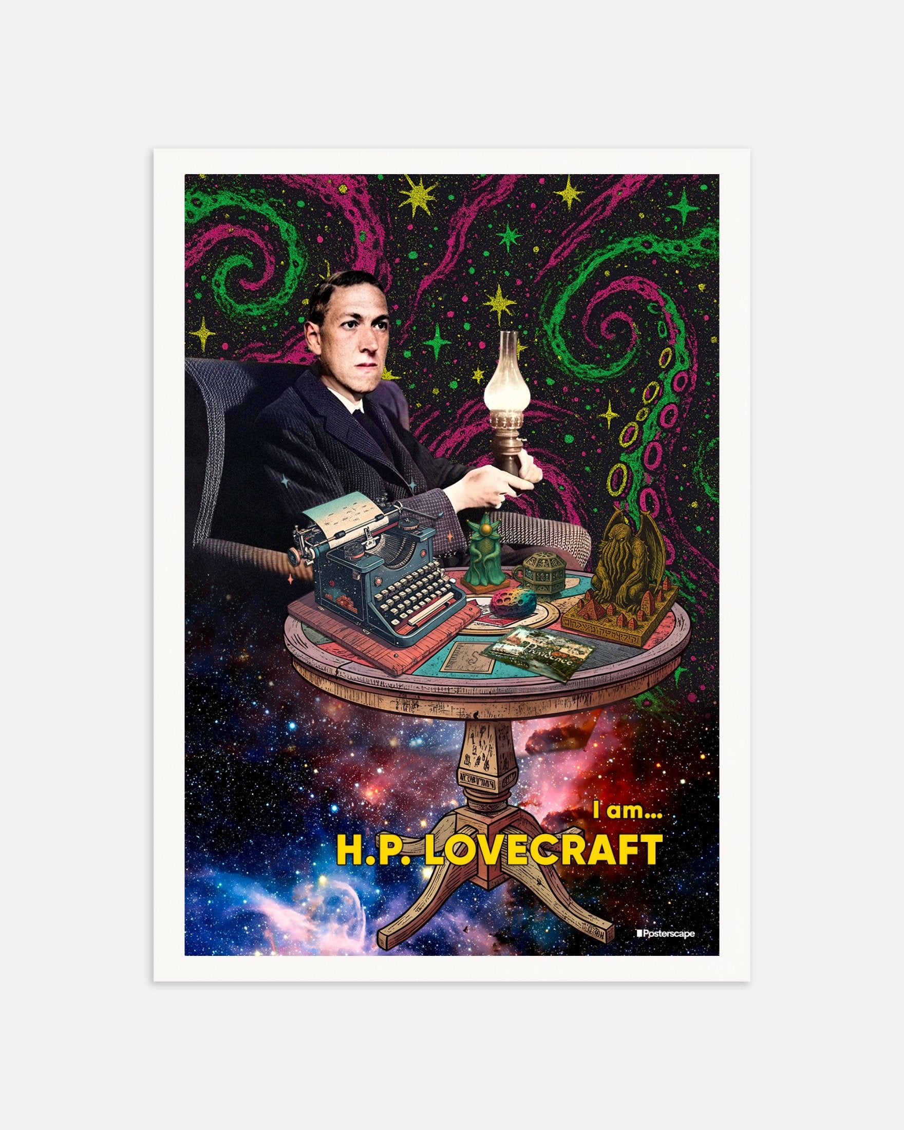 Poster of H.P. Lovecraft Art Print - Cosmic Horror Portrait, thumbnail