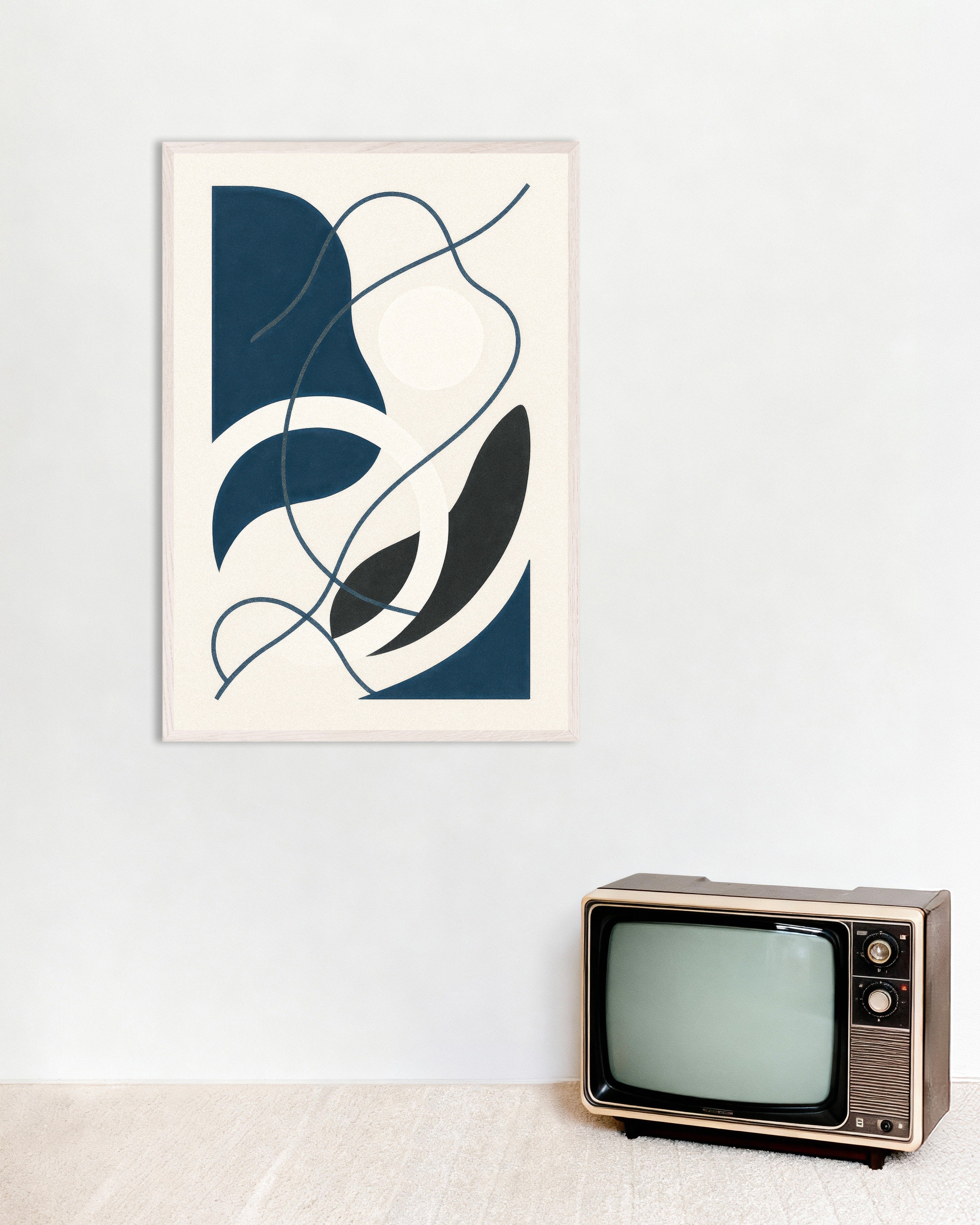 Poster of Inflections 04 – abstract print with curves and contrast, with white wooden frame
