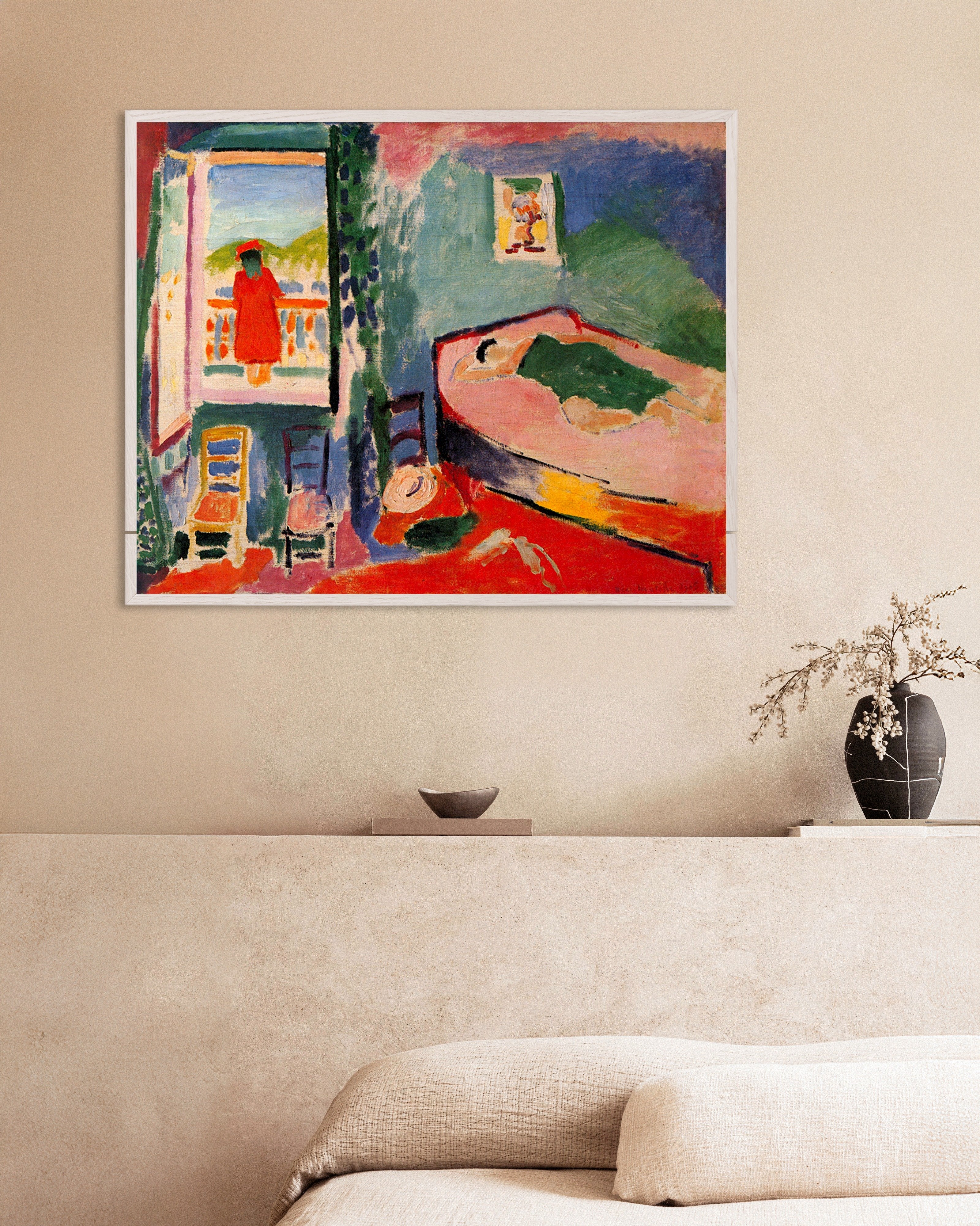 Poster of Interior at Collioure (1905) by Henri Matisse, with white wooden frame