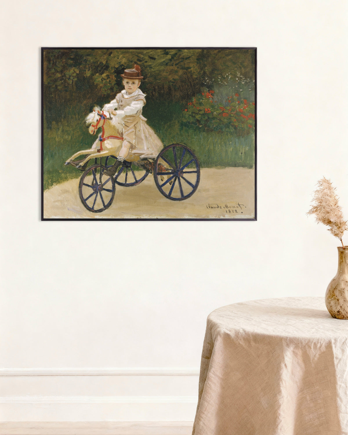 Poster Jean Monet på sin käpphäst (1872) av Claude Monet med metallram