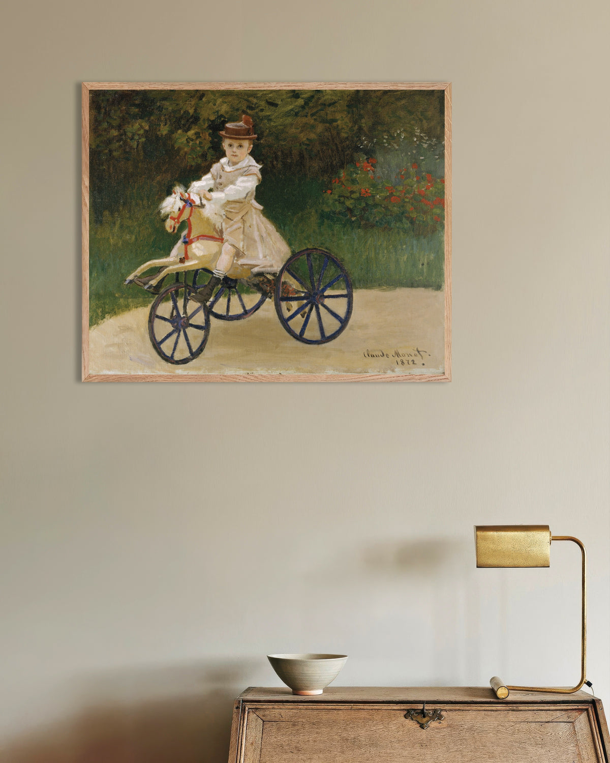 Poster Jean Monet på sin käpphäst (1872) av Claude Monet med ram i naturträ