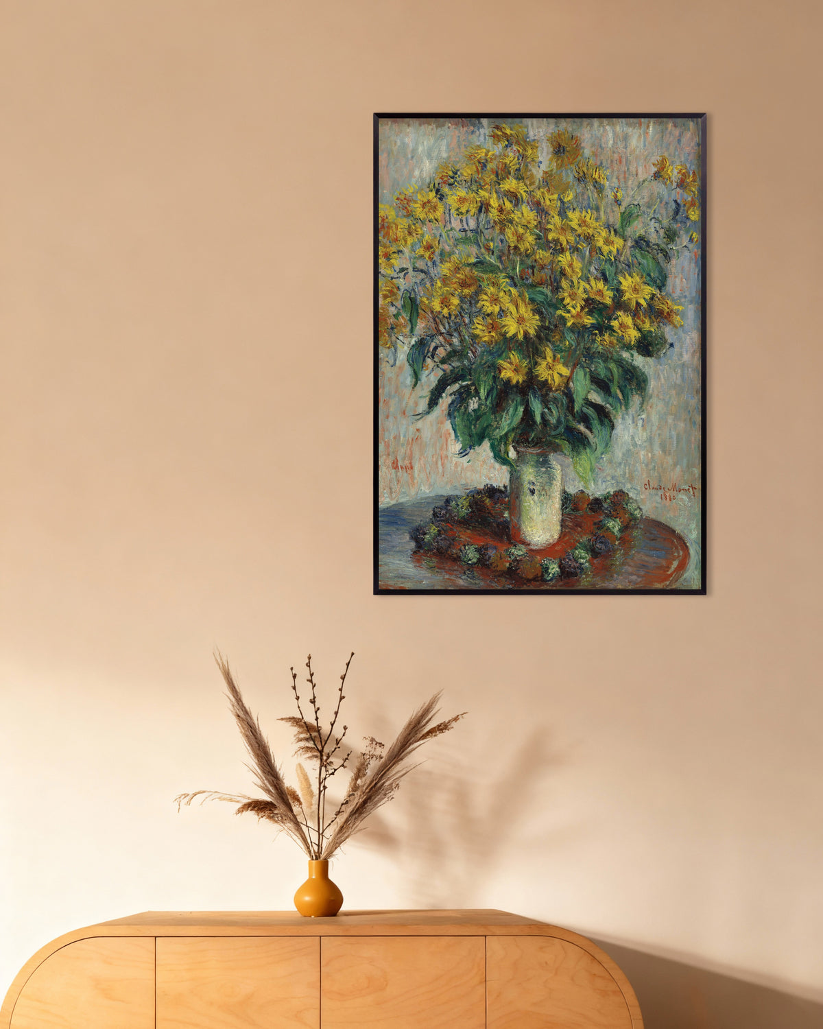 Poster Jordärtskocksblommor (1880) av Claude Monet med metallram