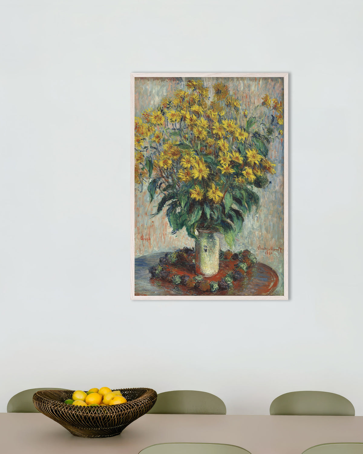Poster Jordärtskocksblommor (1880) av Claude Monet med vit träram