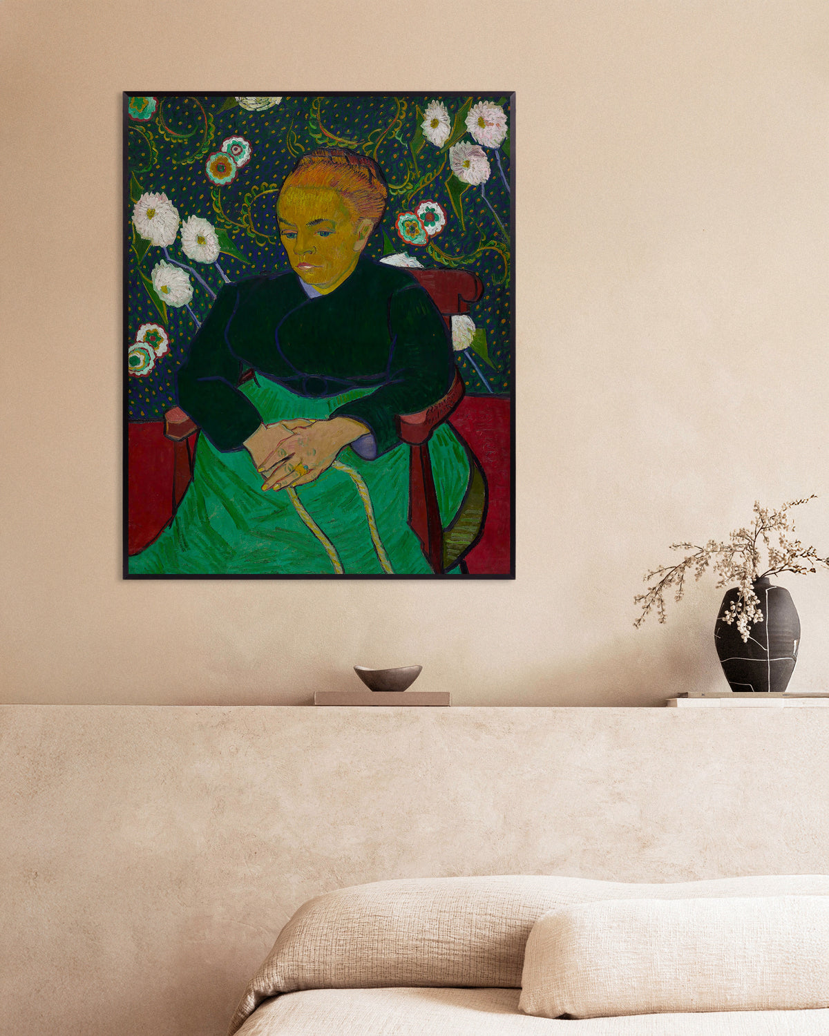 Poster av La Berceuse, Madame Roulin vaggar vaggan (1889) av Vincent van Gogh, med metallram