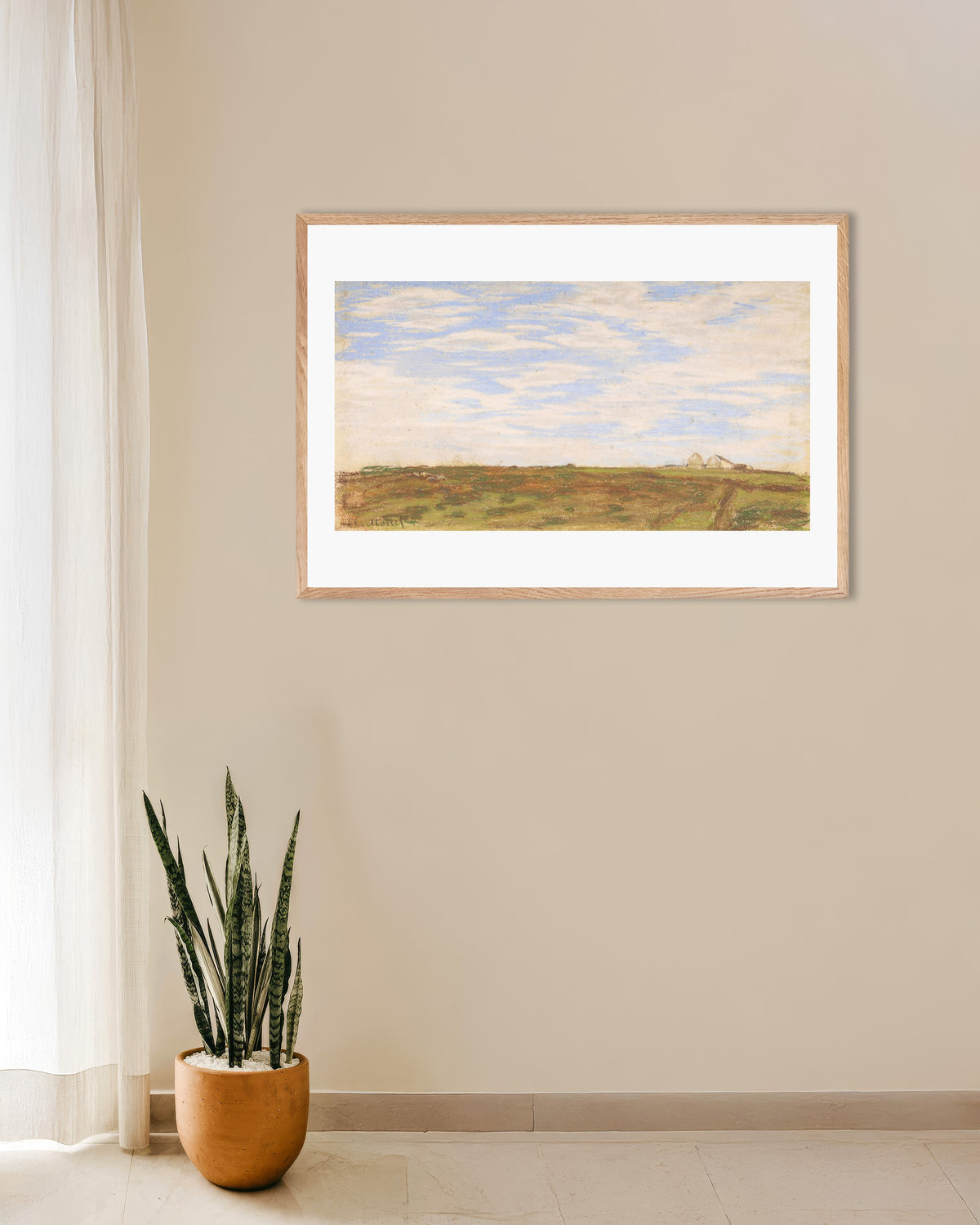 Poster Landskap (1864–1866) av Claude Monet med ram i naturträ