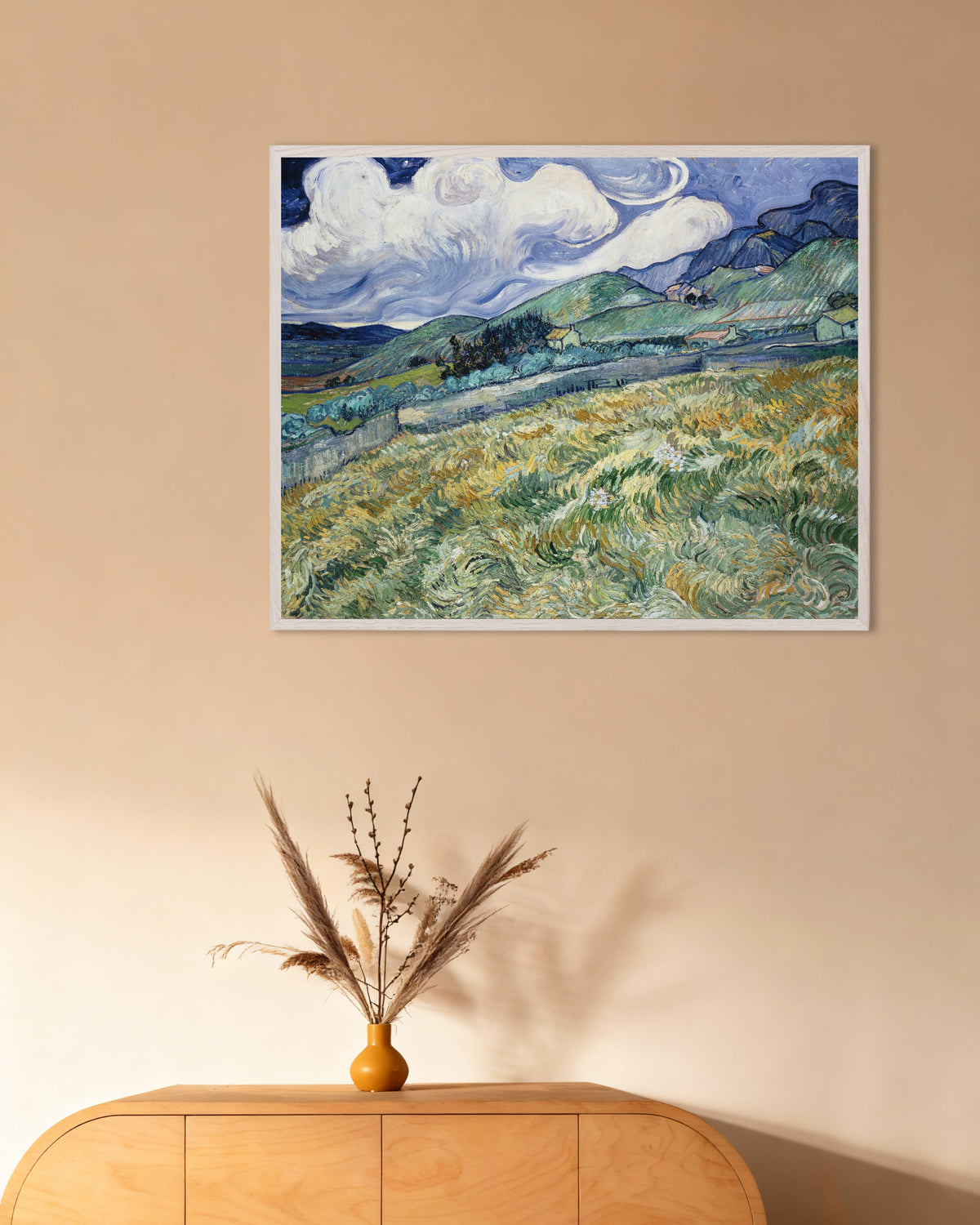 Poster med Landskap från Saint-Rémy (1889) av Vincent van Gogh, med vit träram