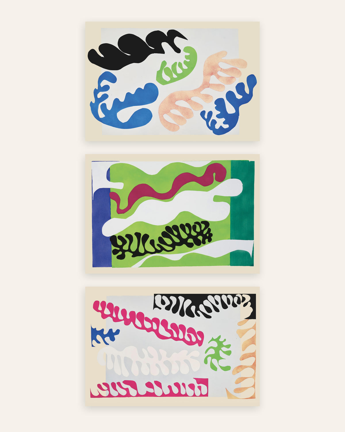 Matisse Jazz-posters, set med 3: Lagunen i blått, grönt och rosa, utan ram