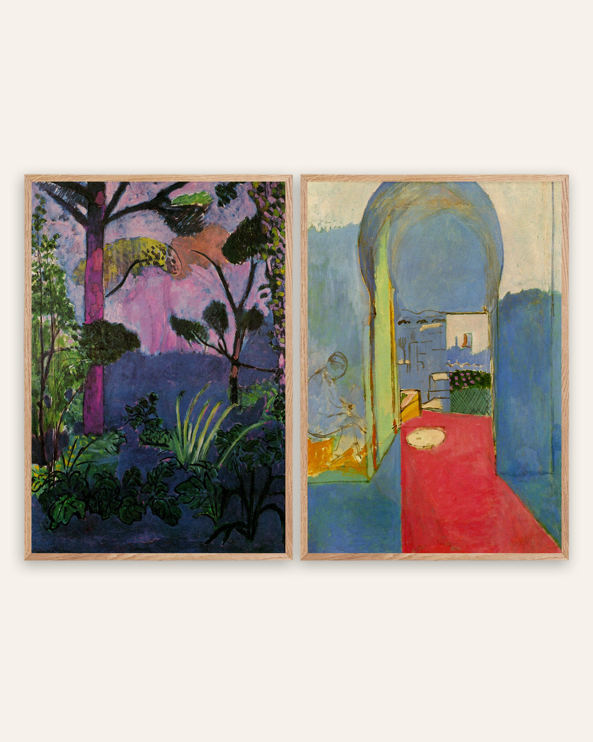 Matisse-posters, set med 2: Marockanskt landskap (Akantus) och Ingången till kasban, i ramar av naturek